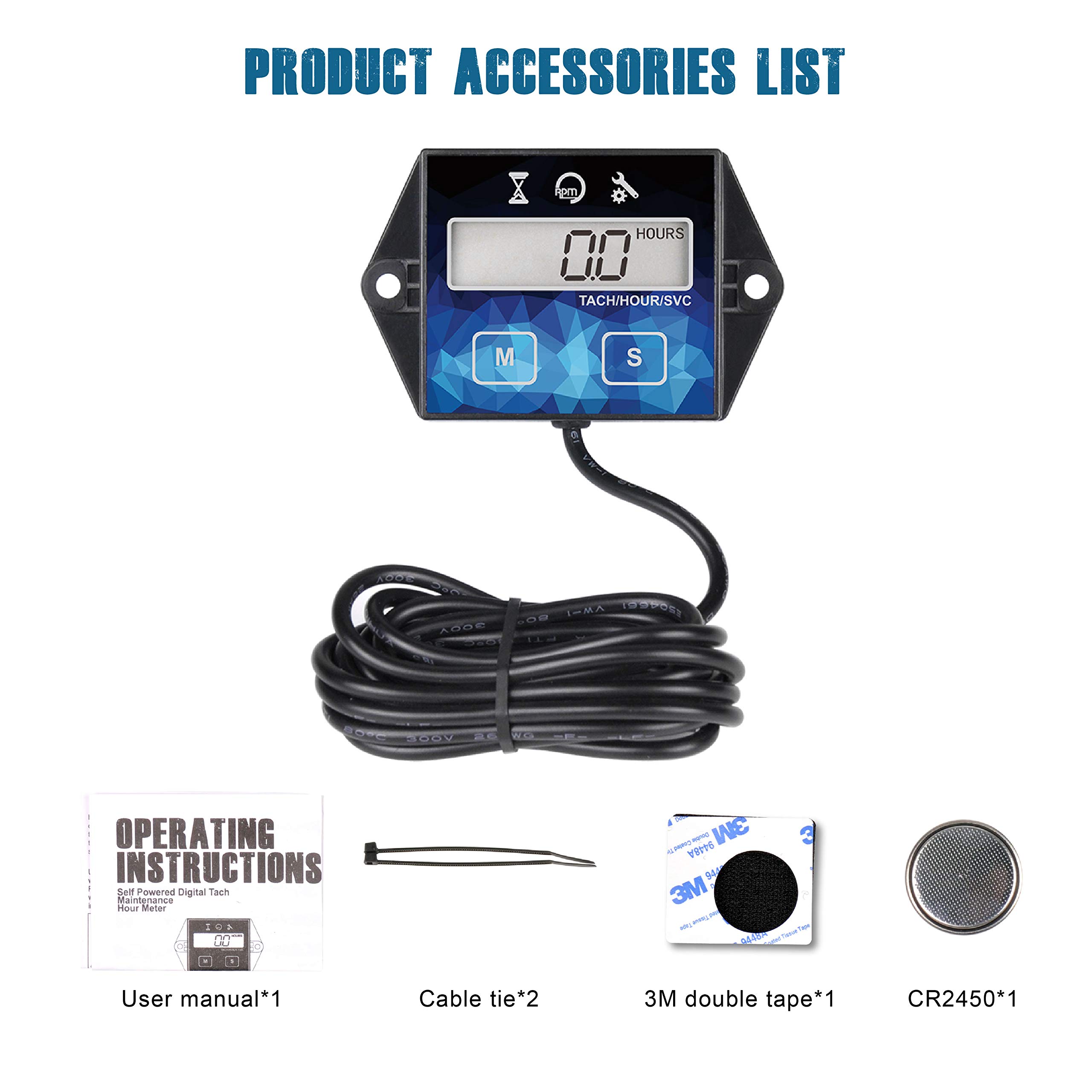 Runleader Digital Small Engine Hour Meter & Tachometer with Maintenance Reminder - Replaceable Battery, User Shutdown - Compatible with ZTR Lawn Mowers, Tractors, Generators, Marine Outboards & ATVs - Track Engine Hours for Maintenance Scheduling (1)