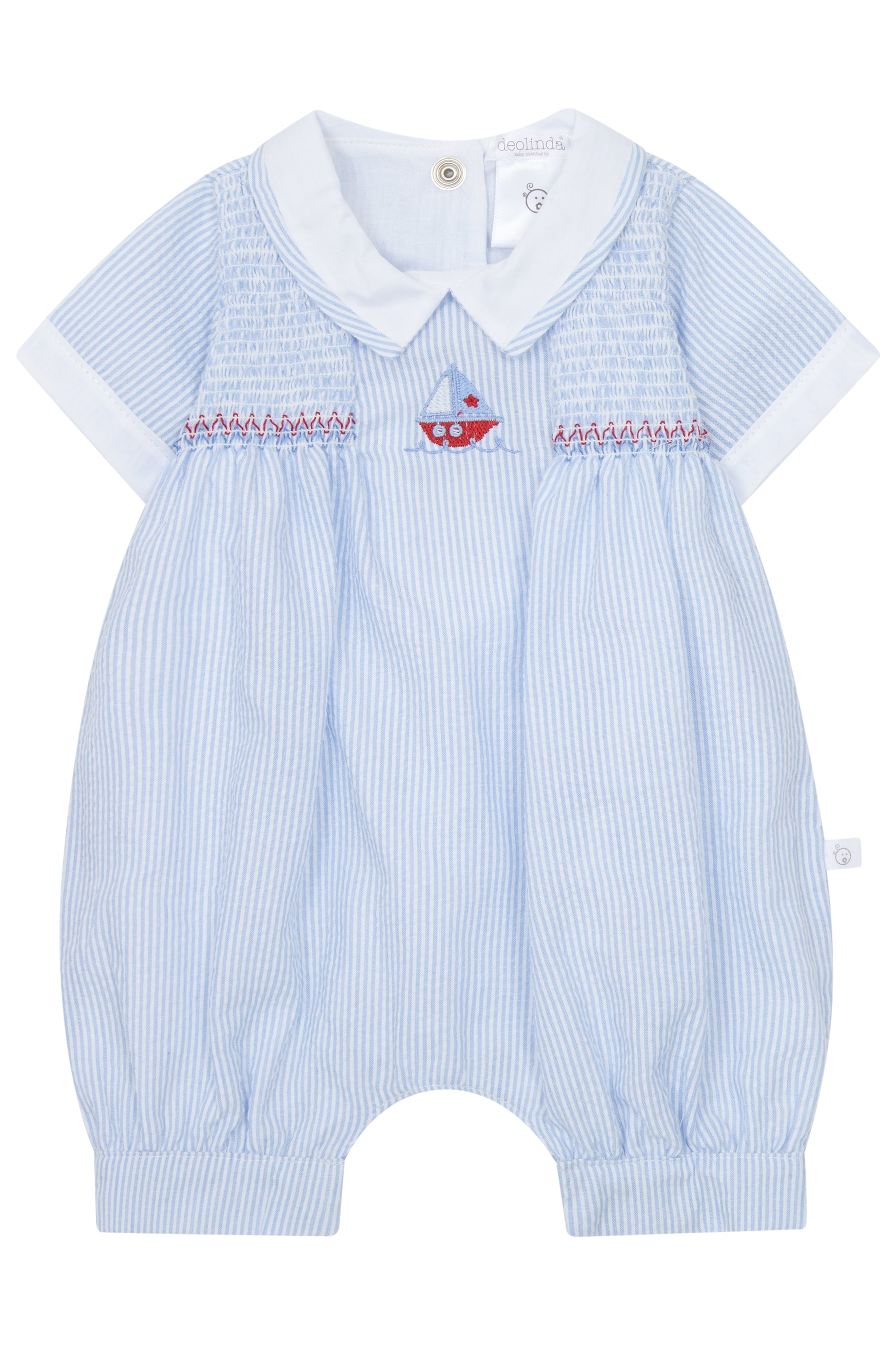Saint Blue Striped Sailboat Romper - Stylish Baby Boys' Outfit for Summer Beach & Nautical Theme Parties | Perfect for Photoshoots, Vacations & Outdoor Adventures