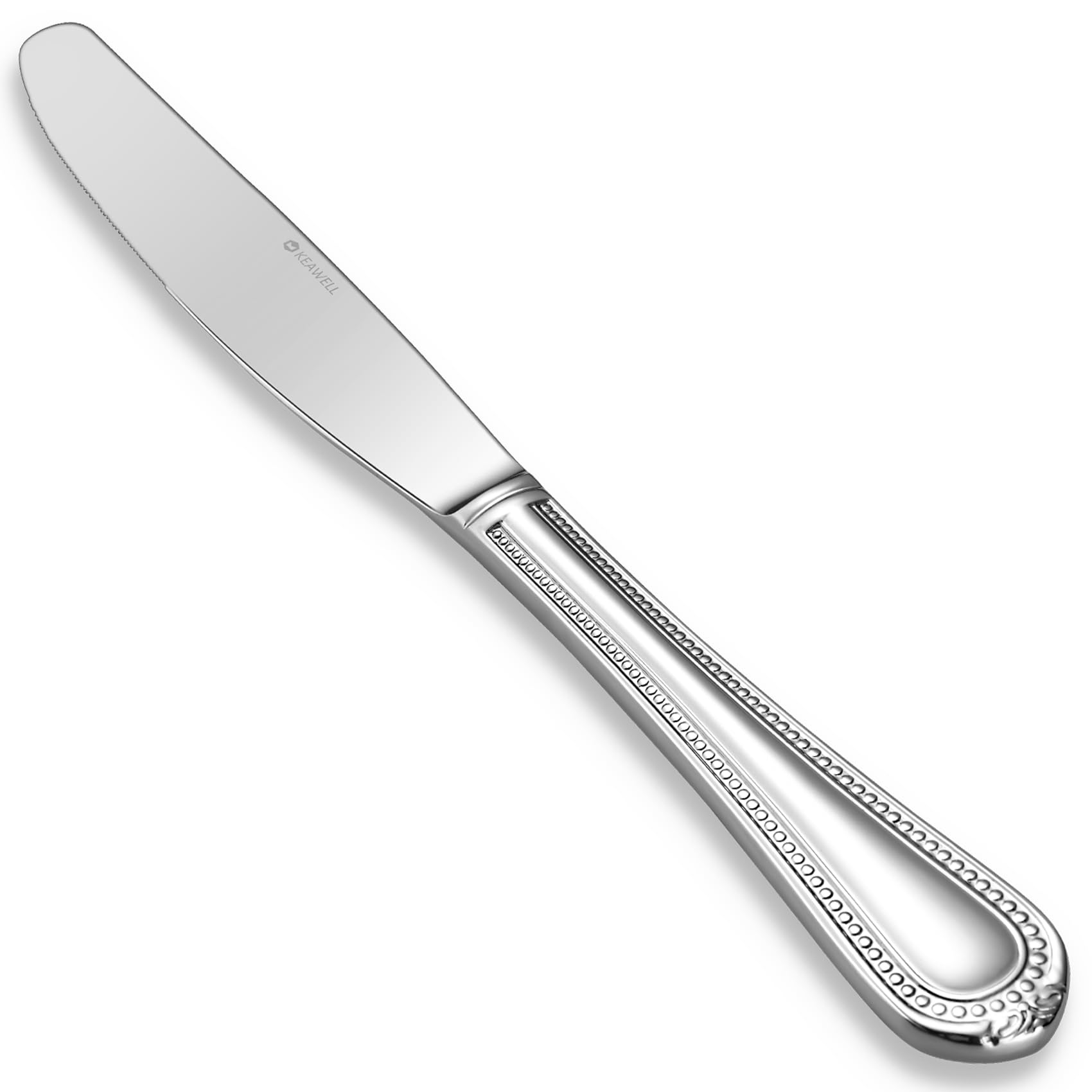 KEAWELL 4-Piece Premium Stainless Steel Dinner Knives Set - Elegant Pearl Edge Design, Mirror Polished 9.6 Inch Table Knives, Dishwasher Safe (Silver) - Perfect for Fine Dining, Wedding Cutlery & Formal Dinner Parties