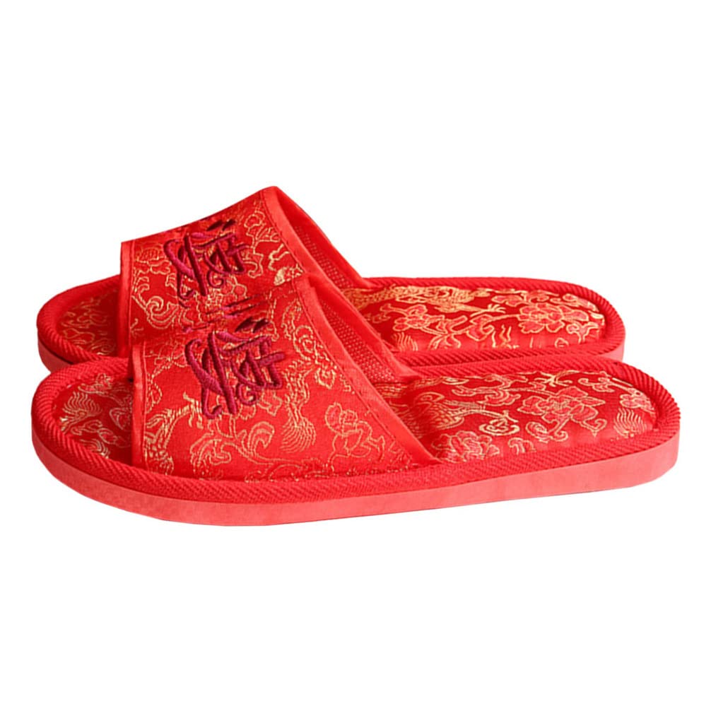 Beaupretty Women's and Men's Indoor Slippers - Comfortable Bathroom Non-Slip Shower Sandals for Home, Wedding, Spa - Red Couple Slippers (1 Pair) - Perfect for Relaxation, Housewarming Gifts, and Cozy Lounging