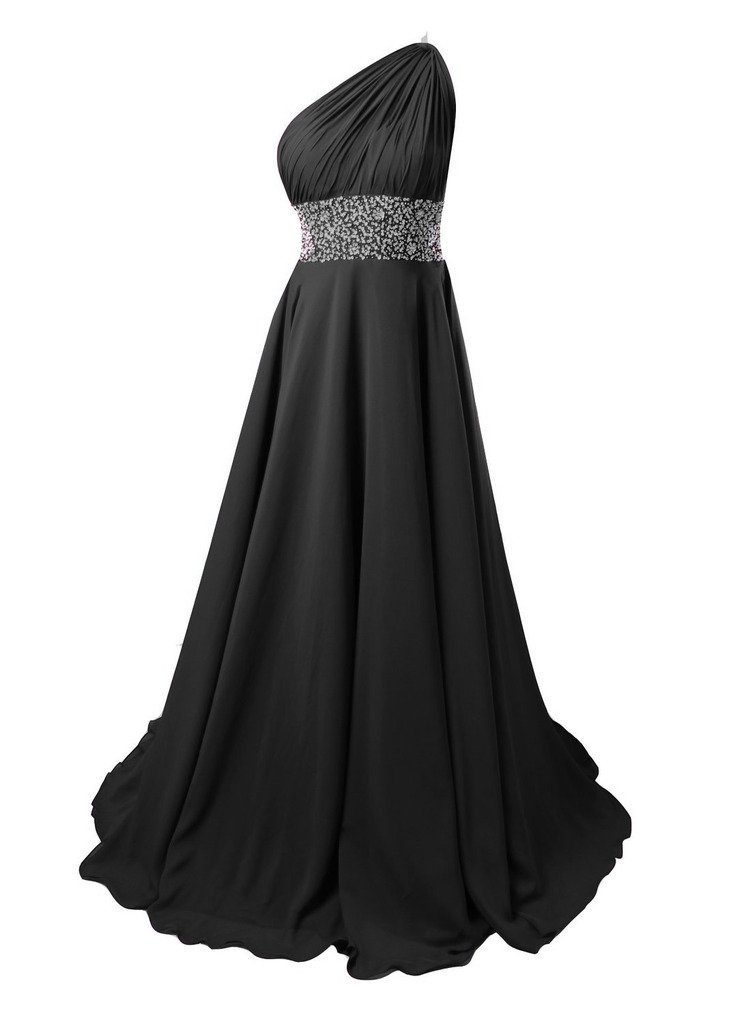 Kivary® Women's Backless Beaded Long One Shoulder A-Line Chiffon Prom Evening Dresses - Elegant Formal Gown for Homecoming, Wedding Guest & Special Occasions