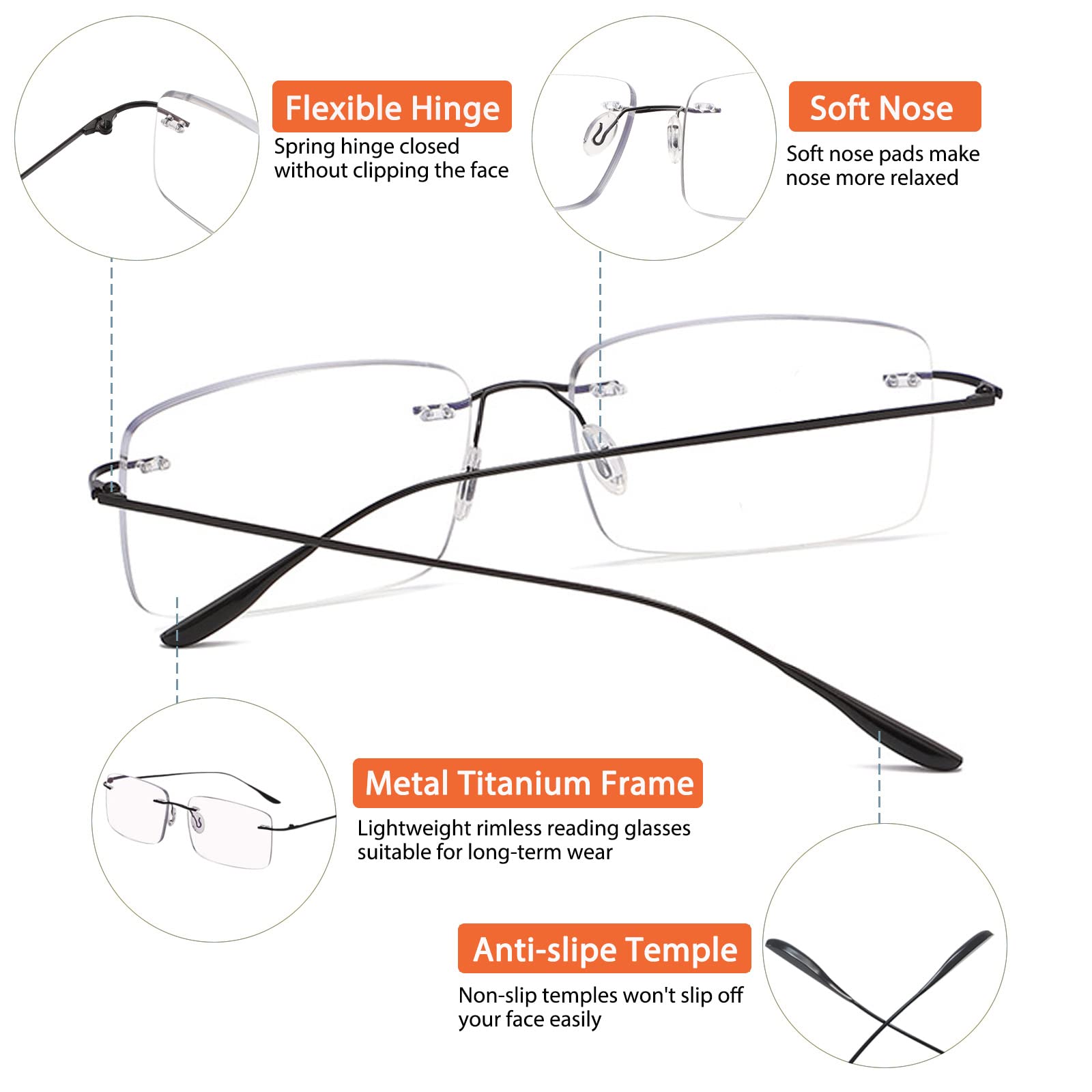 Photochromic Bifocal Reading Glasses - Anti Blue Light & Transition Sunglasses for Women & Men - Rimless Lightweight Sun Readers for Outdoor Reading & Computer Use