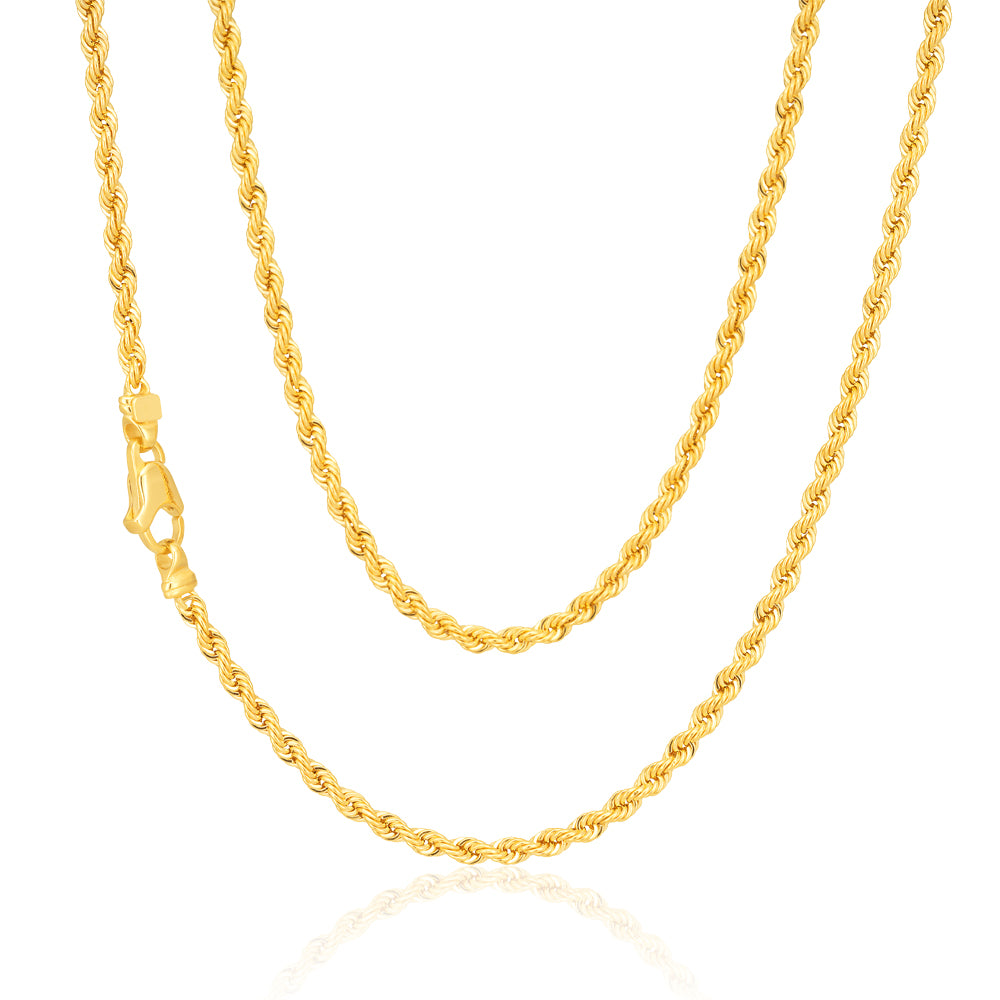 9ct Yellow Gold 45cm Rope Chain Necklace - 50 Gauge Durable Jewelry for Women & Men - Perfect for Everyday Wear, Gifts & Special Occasions