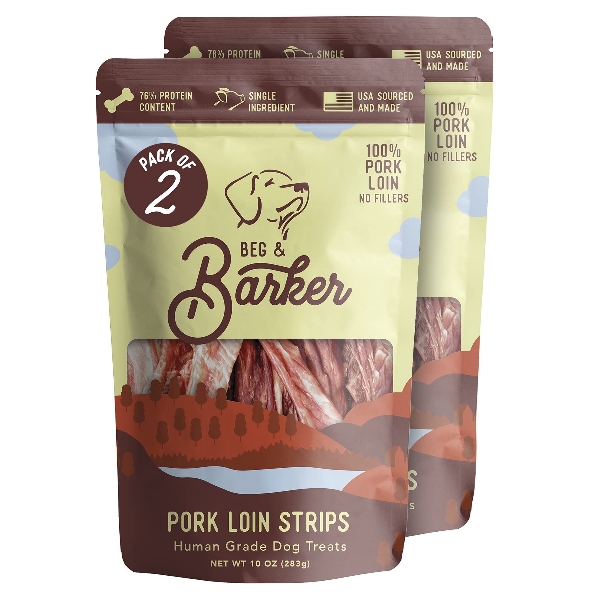 Beg & Barker Pork Jerky for Dogs - 10oz (Pack of 2) | Grain Free, High Protein Dog Treats | Made in USA | Natural Training Rewards for Puppies & Adult Dogs | Perfect for Obedience Training, Travel & Outdoor Adventures