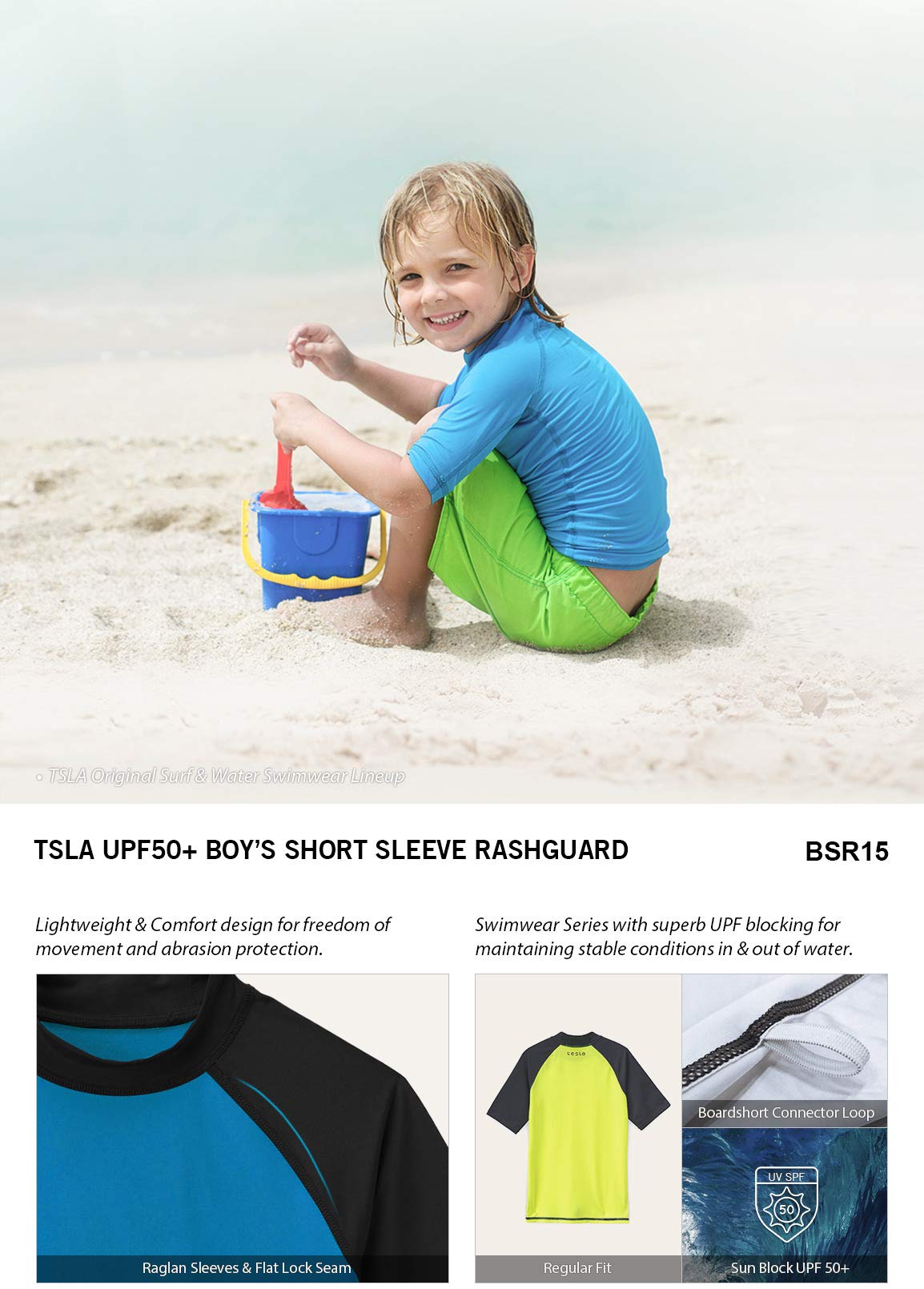 TSLA UPF 50+ Kids Sun Protection Rash Guard - Short Sleeve UV Swim Shirt for Boys & Girls - SPF Surf & Water Shirt for Swimming, Beach, Pool & Outdoor Activities