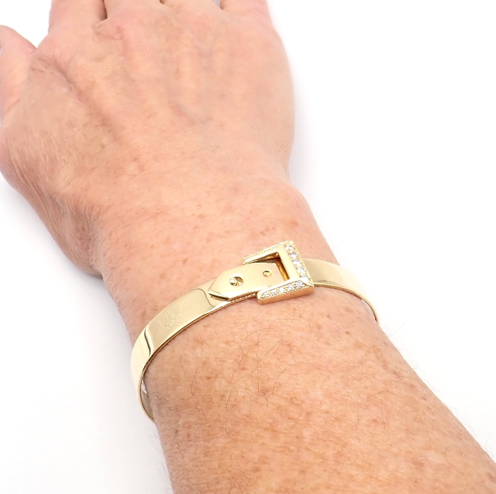 Authentic Hermes 18K Yellow Gold Diamond Buckle Bangle Bracelet for Women - Luxury Jewelry Gift for Anniversary, Birthday & Special Occasions