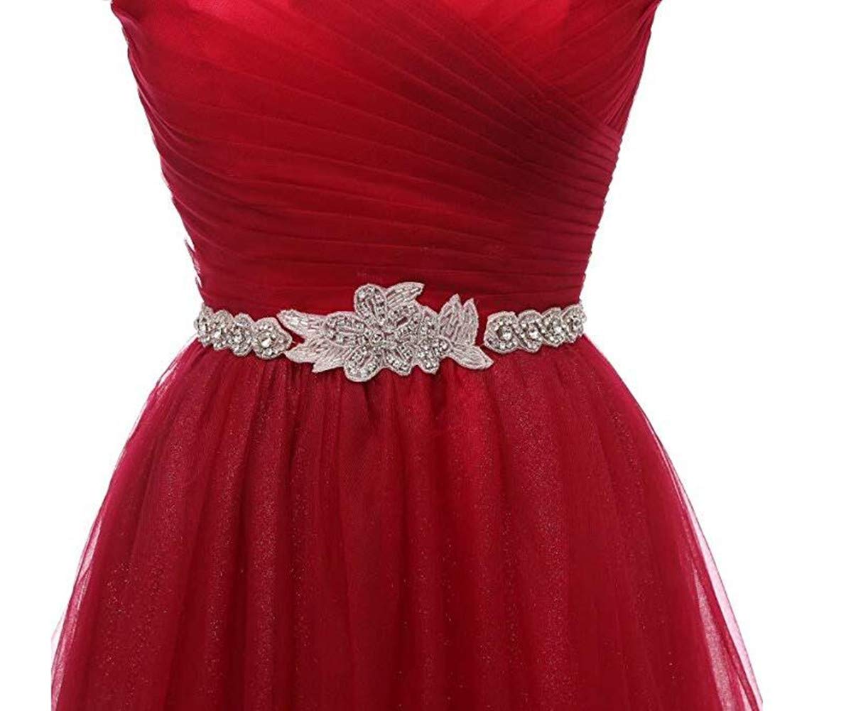 Emanni Women's Off Shoulder Long Prom Dress A Line Tulle Evening Gown - Burgundy Red Formal Party Dress for Homecoming, Wedding, Quinceañera & Special Occasions