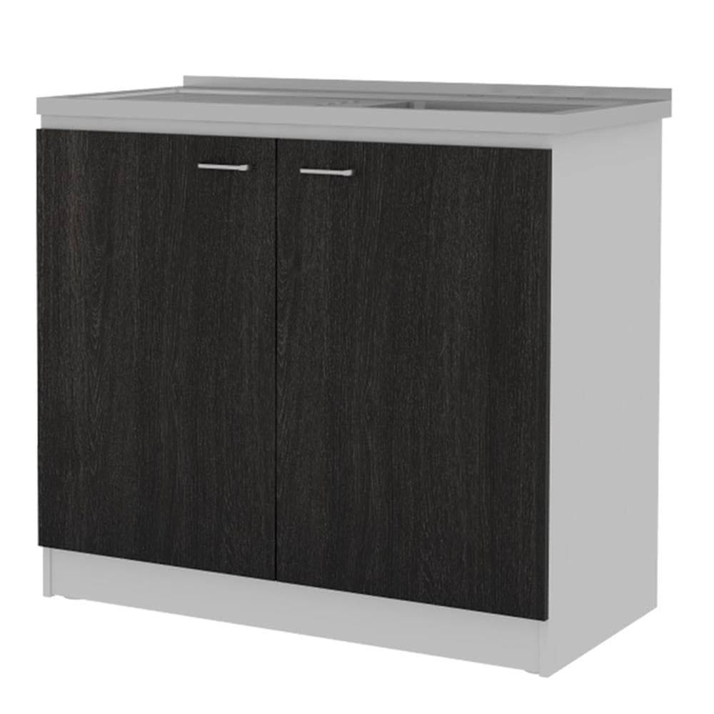 Luther 2-Piece Kitchen Set - Wall Cabinet & Utility Sink Cabinet in Black/White | Perfect for Small Kitchens, Laundry Rooms & Bathroom Storage