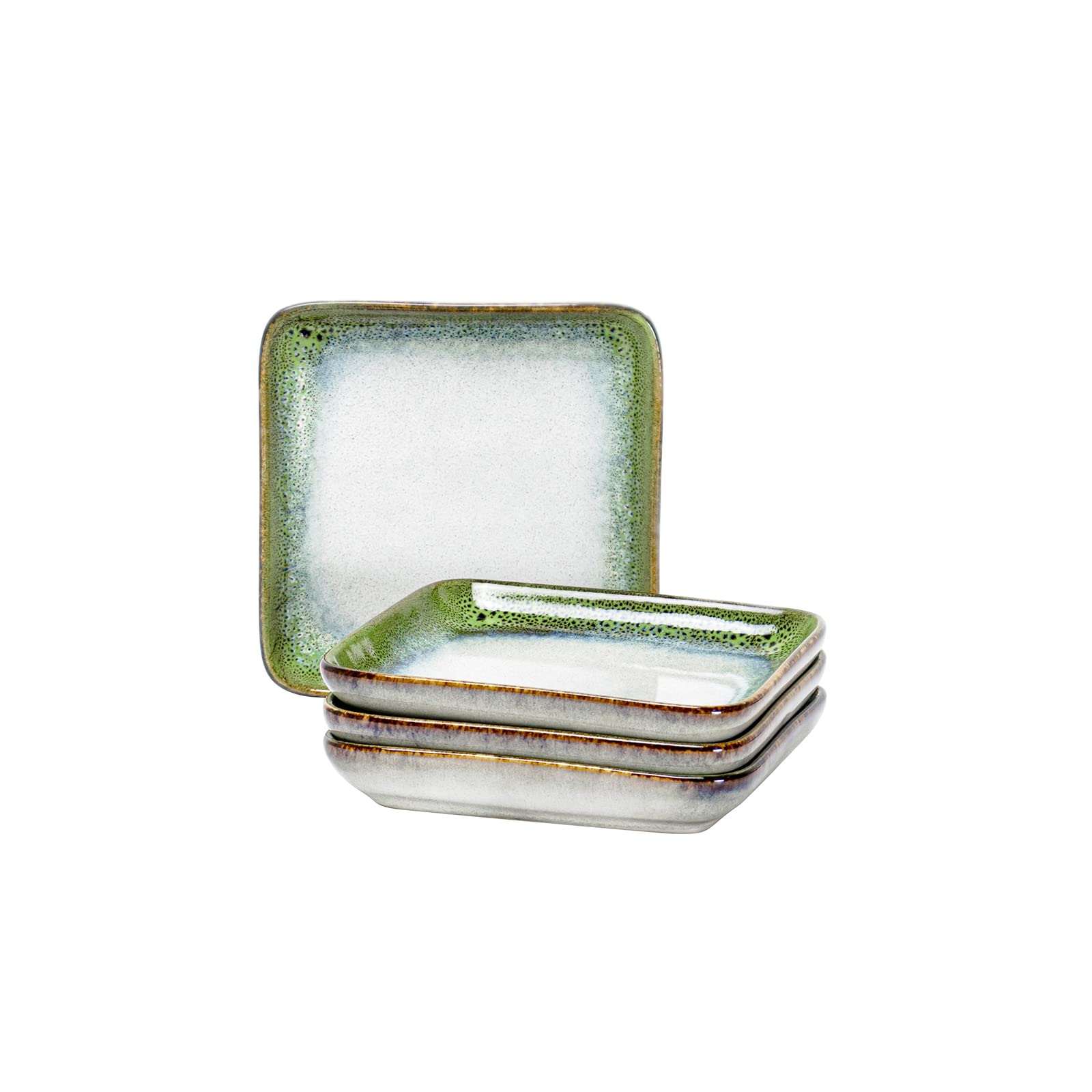 HENXFEN 6.3 Inch Small Ceramic Plates - Set of 4 Scratch Resistant Porcelain Appetizer & Dessert Plates, Microwave & Dishwasher Safe - Reactive Green for Dinner Parties, Tea Time, and Snack Serving