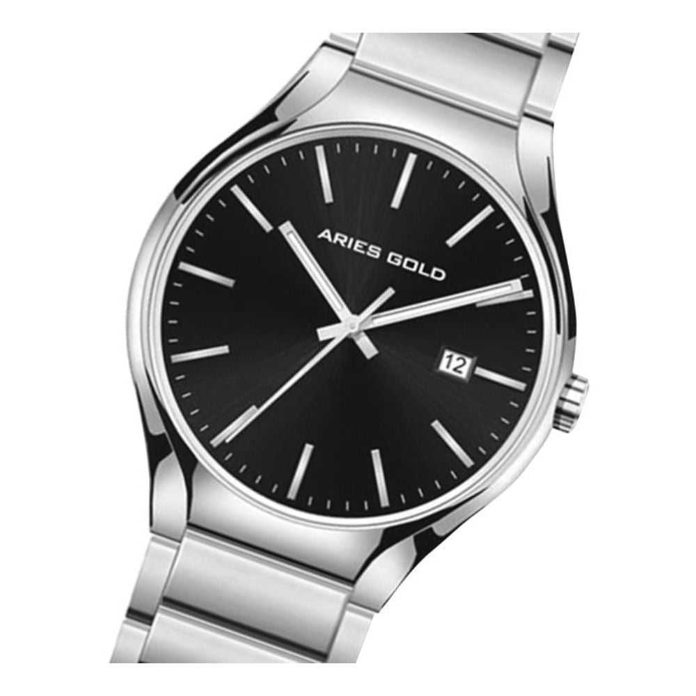 ARIES GOLD URBAN Silver Stainless Steel Men's Watch (Model G 1005Z S BK) - Perfect for Business, Casual Wear & Special Occasions