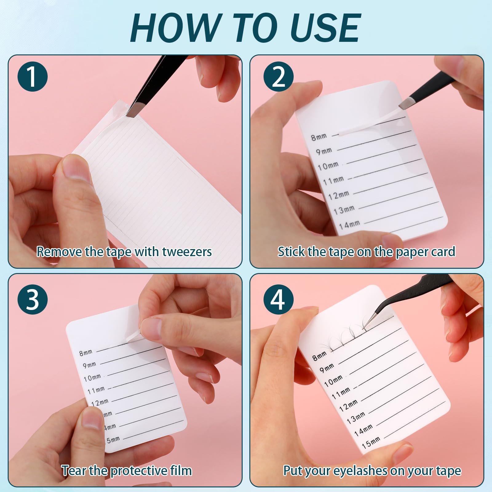 500 Pieces False Eyelash Fans Paper Tape - Double Sided Adhesive Lash Tape & Eyelash Fan Tape Holder for Eyelash Extensions - Sticky Strip for Women & Girls Eye Makeup - Perfect for Salon, Home Use & Professional Lash Artists