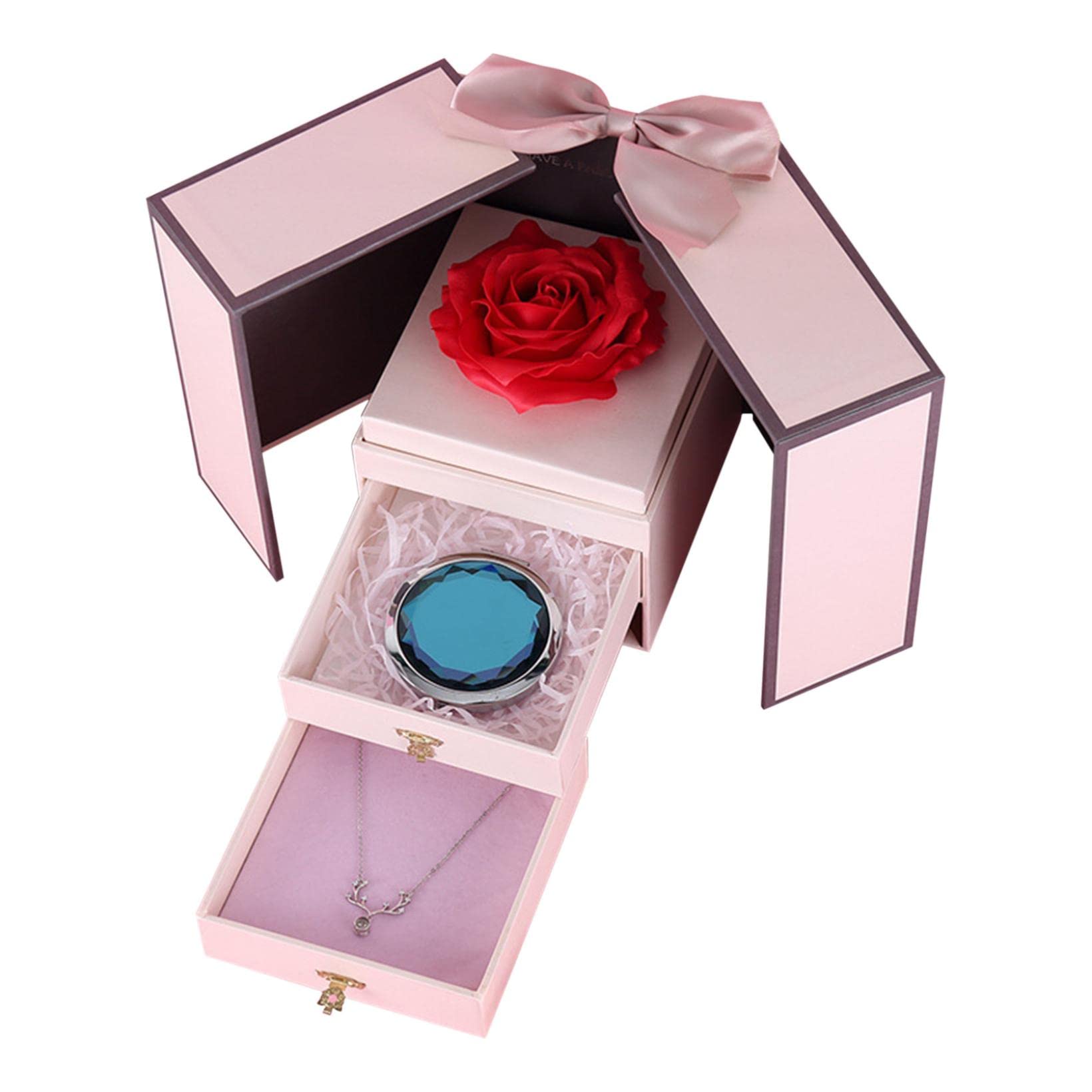 Eternal Preserved Rose Gift Box - Handmade Soap Rose with Necklace & Makeup Mirror | Valentine's Day, Mother's Day, Anniversary & Birthday Gifts for Her (Pink) - Perfect for Romantic Surprises, Wedding Favors & Special Occasions