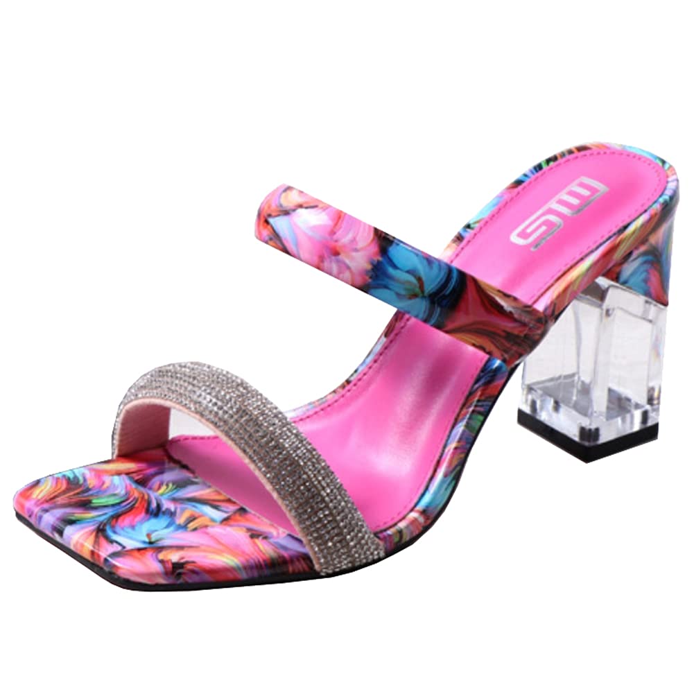 Roimaash Women's Summer Fashion Slip-On Sandals with Block High Heels - Comfortable Beach Wedding Party Shoes for Women