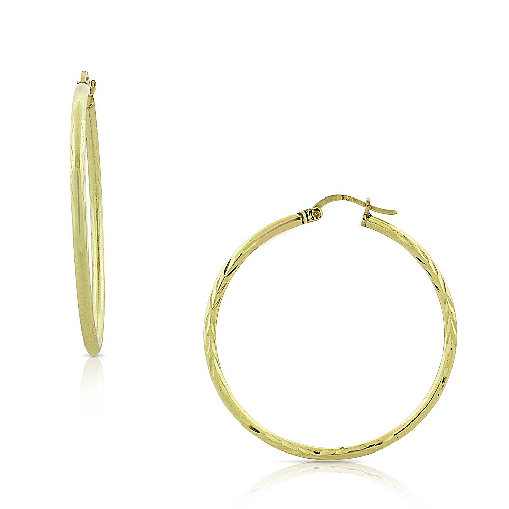 925 Sterling Silver Yellow Gold-Tone Floral Design Round Hoop Earrings for Women, 1.35