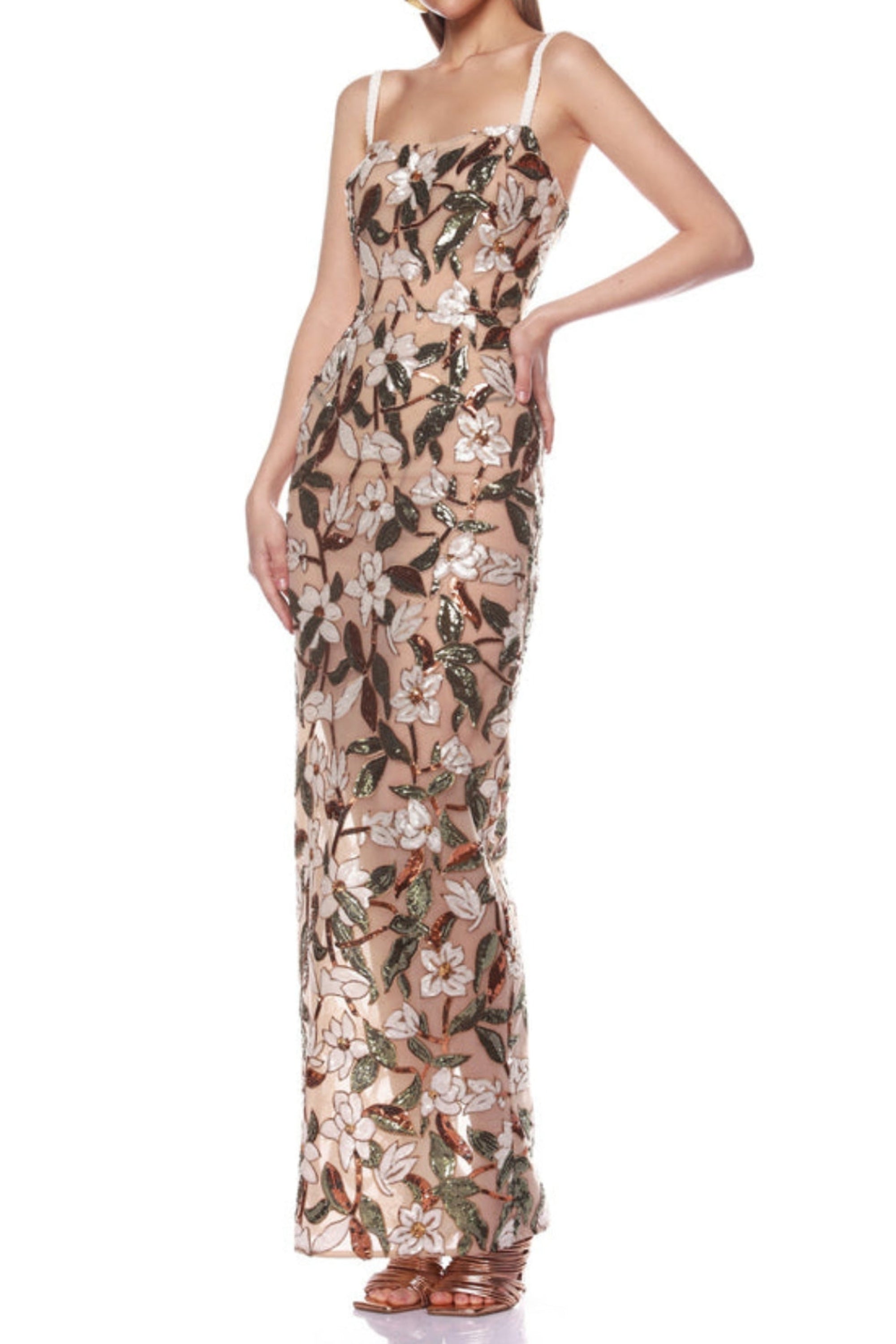 CARSEN Women's Strappy Floral Embroidered Maxi Dress - Elegant Summer Beach Wedding Party Dress