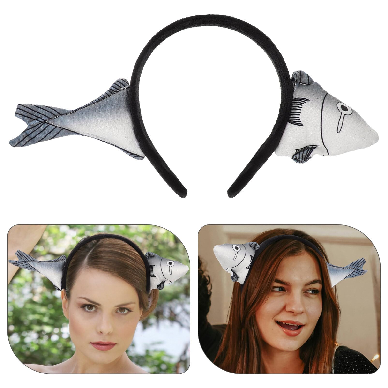 2 Pack Acrylic Plush Fish Headbands for Women & Girls - Soft Hair Hoop for Halloween Costume, Cosplay, Themed Parties & Dress Up Fun