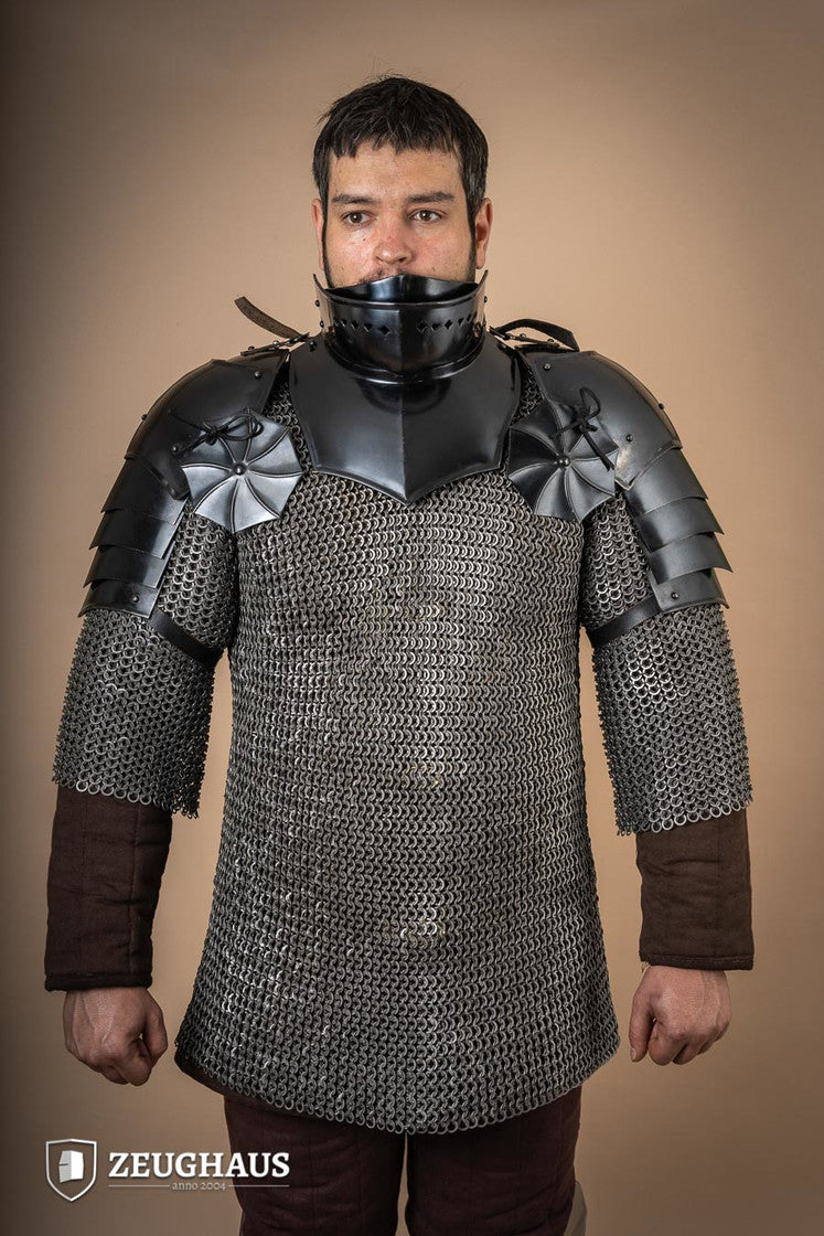 15th Century Medieval Pauldrons with Besagew - 1.6mm Burnished Steel Shoulder Armor for LARP, Cosplay & Historical Reenactment