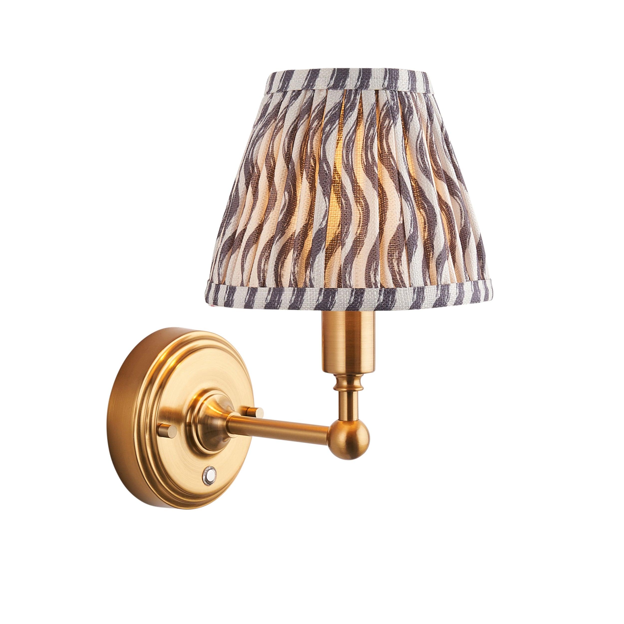 Burley Rechargeable Brass Wall Light with 16cm Pearl Grey Shade - Elegant Indoor/Outdoor Lighting for Bedroom, Patio & Hallway