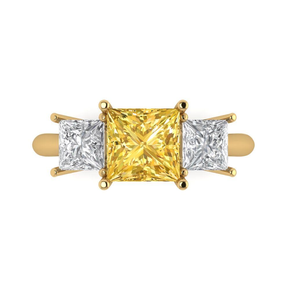 3.0ct Princess Cut Yellow Simulated Diamond Engagement Ring - 14k Gold Anniversary Wedding Band for Women | Elegant Bridal Jewelry Gift for Her