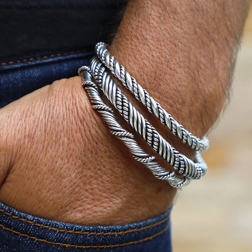 Viking Bracelets for Men and Women - 925 Sterling Silver Cuffs in Various Designs (Sizes M, L, XL) - Perfect for Viking Lovers, Historical Reenactments, and Everyday Wear
