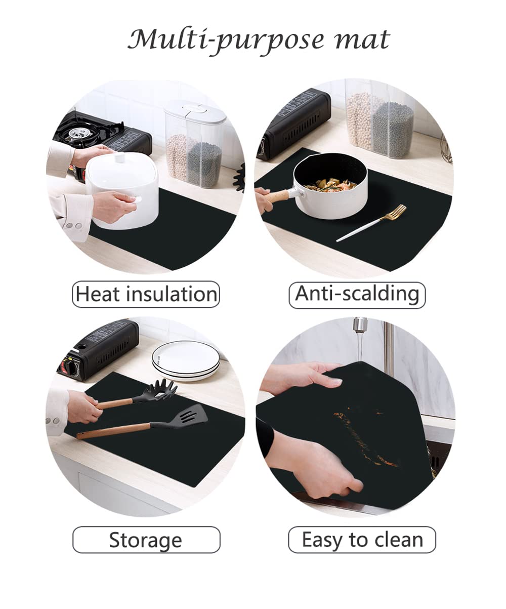 Heat Resistant Silicone Mat for Air Fryer - Non-Slip Kitchen Counter Protector Pad, Thick & Durable Countertop Mat (Black) - Perfect for Cooking, Baking & Protecting Surfaces from Heat Damage