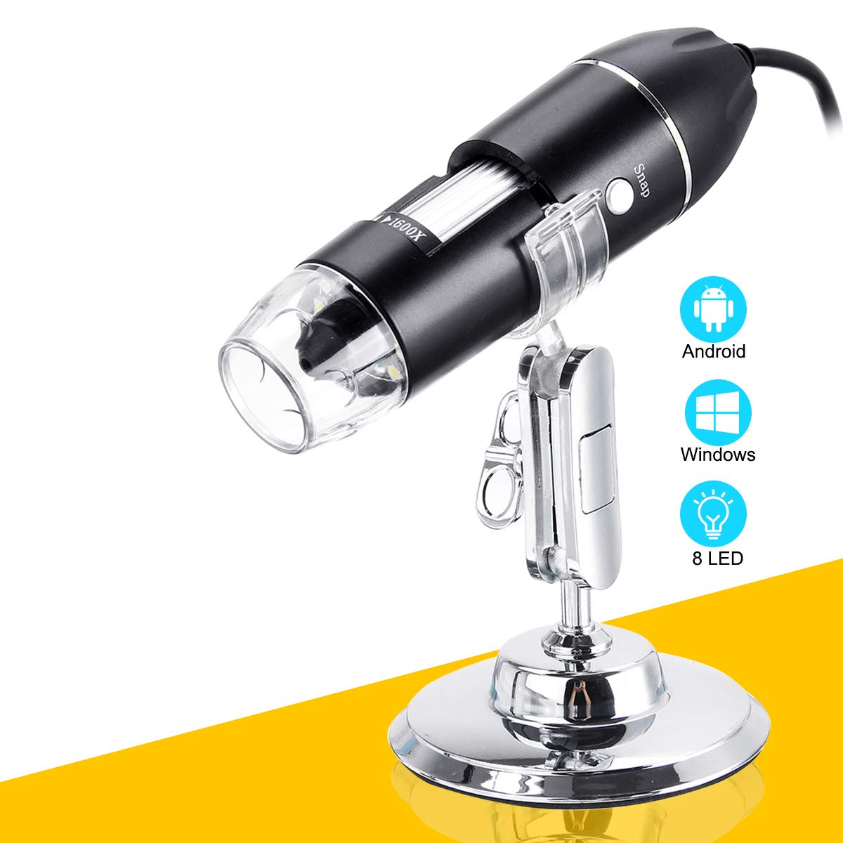50X-1600X USB Type C Digital Microscope with Micro USB & OTG Adapter - 3-in-1 Endoscope Camera Compatible with iPad, Samsung Galaxy, Android, Mac & Windows - Perfect for PCB Repair, Coin Collection & Science Education