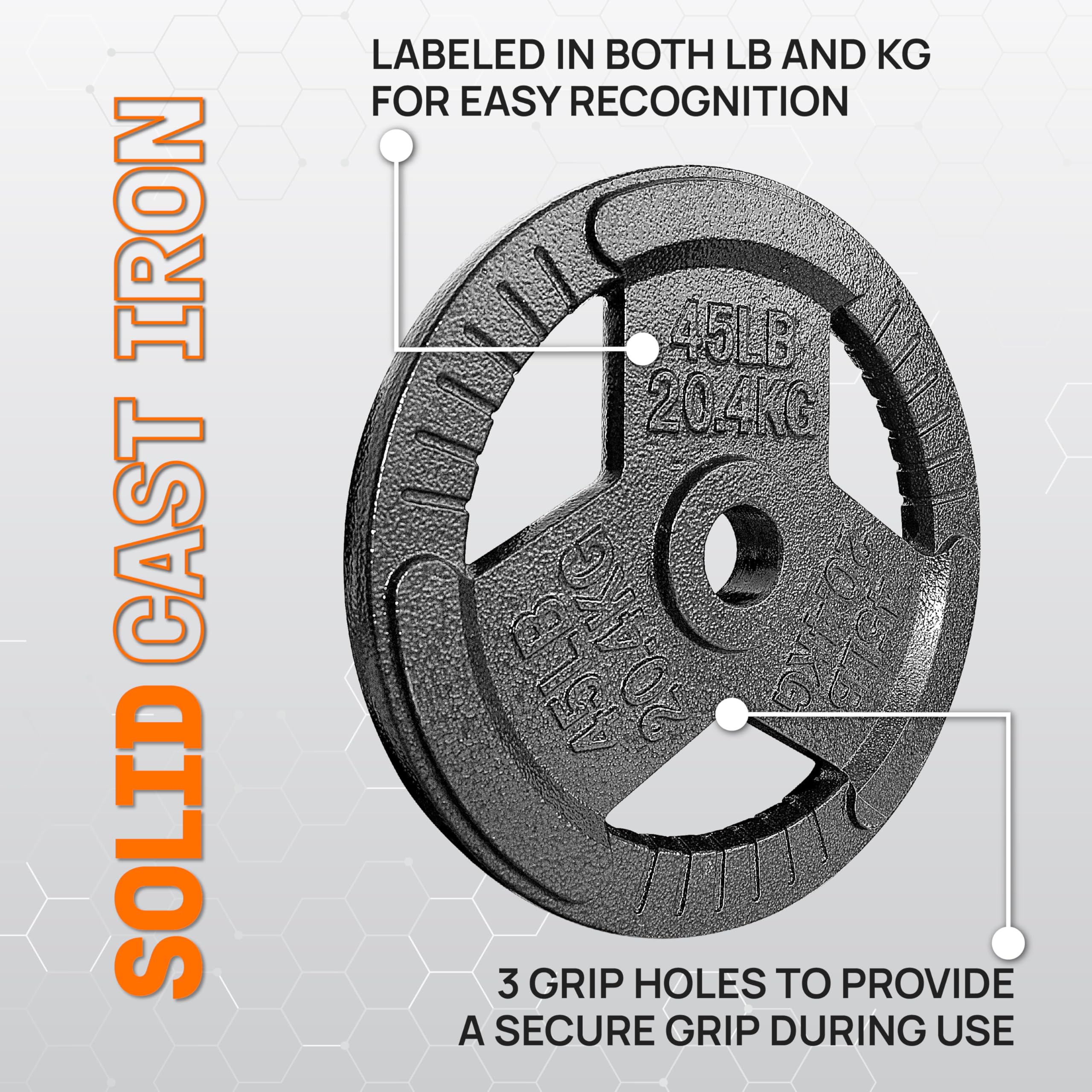 Yes4All Tri-Grip Olympic Weight Plates - 2-Inch Cast Iron Weight Plates for Strength Training & Weight Lifting - Durable Smooth Finish (Single, Pair, Set) - Perfect for Home Gym, CrossFit & Powerlifting Workouts