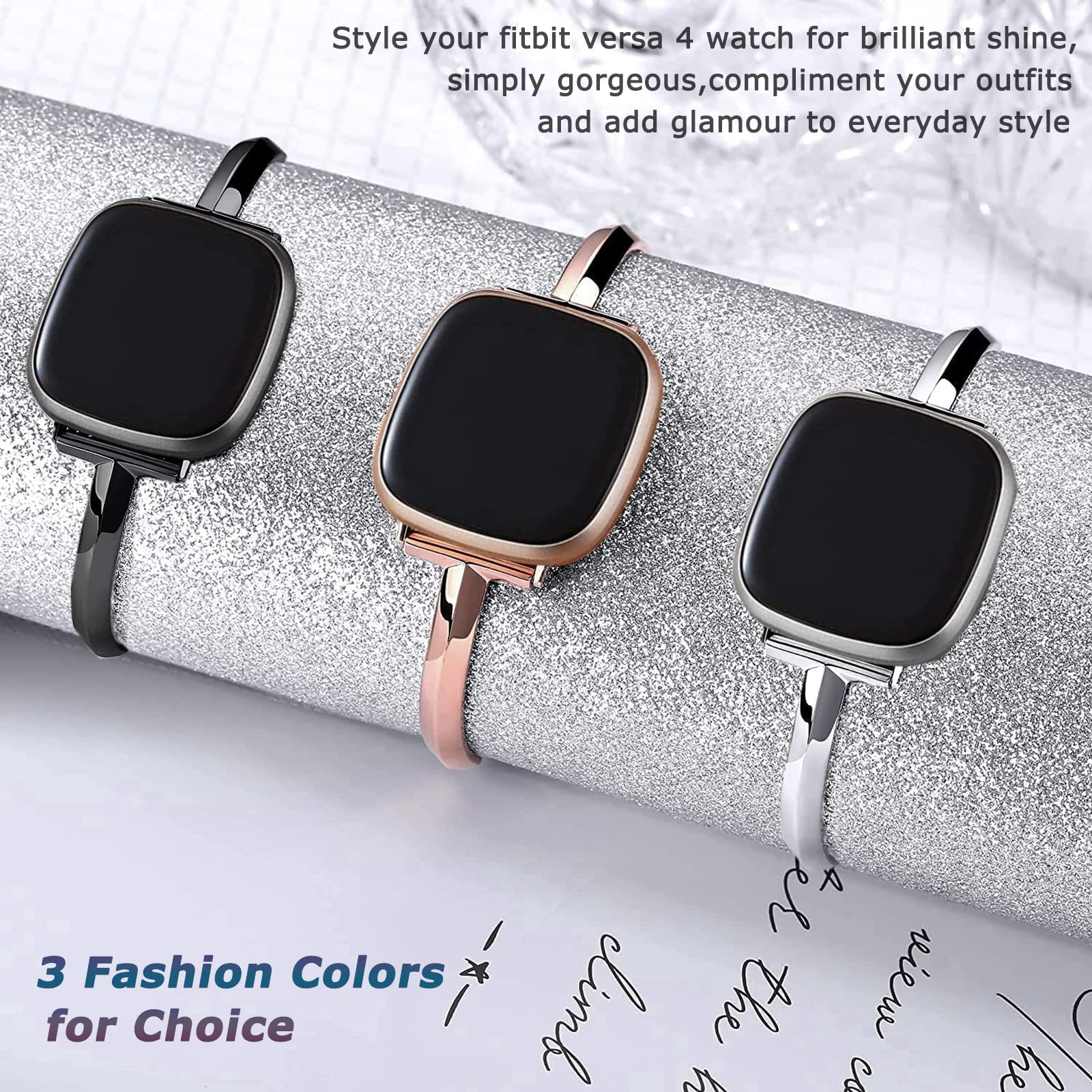 Premium Stainless Steel Jewelry Bracelet Band for Fitbit Versa 4/Versa 3/Sense 2/Sense - Luxury Dressy Chain Link Replacement Strap - Elegant Accessory for Work, Parties & Special Occasions