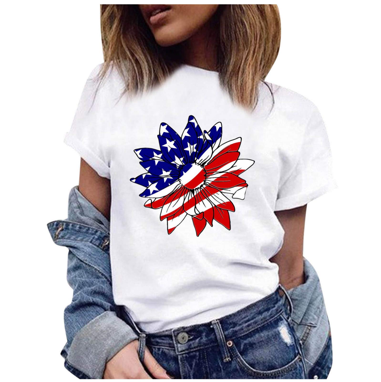 2022 Summer Women's Stylish Round Neck Blouse T-Shirt - Breathable Casual Top (White, XXXL) for Beach, Travel & Daily Wear