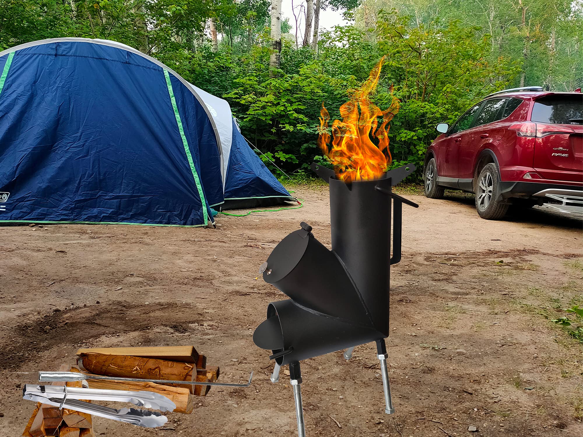 Portable Rocket Stove - Compact Wood Burning Camping Stove with Fire Poker | Perfect for Backyard Cooking, Survival Gear & Outdoor Adventures | Camping Grill for Hiking, Picnics & Emergency Preparedness