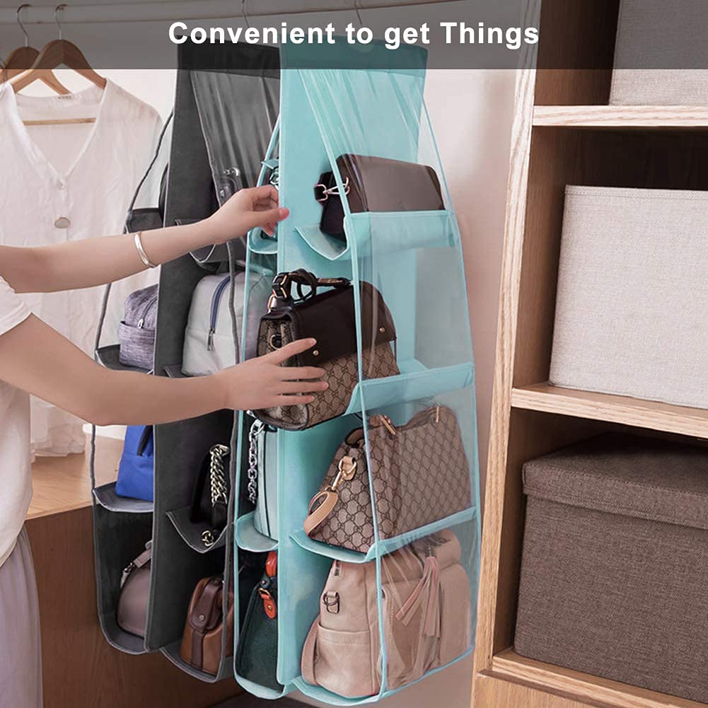 Lirex 8-Pocket Handbag Hanging Organizer for Closet - Foldable Purse Storage Hanger with Universal Fit - Durable Oxford Cloth for Bedroom & Family Closet Organization (Dark Grey) | Perfect for Small Space Storage & Travel Accessory Organization