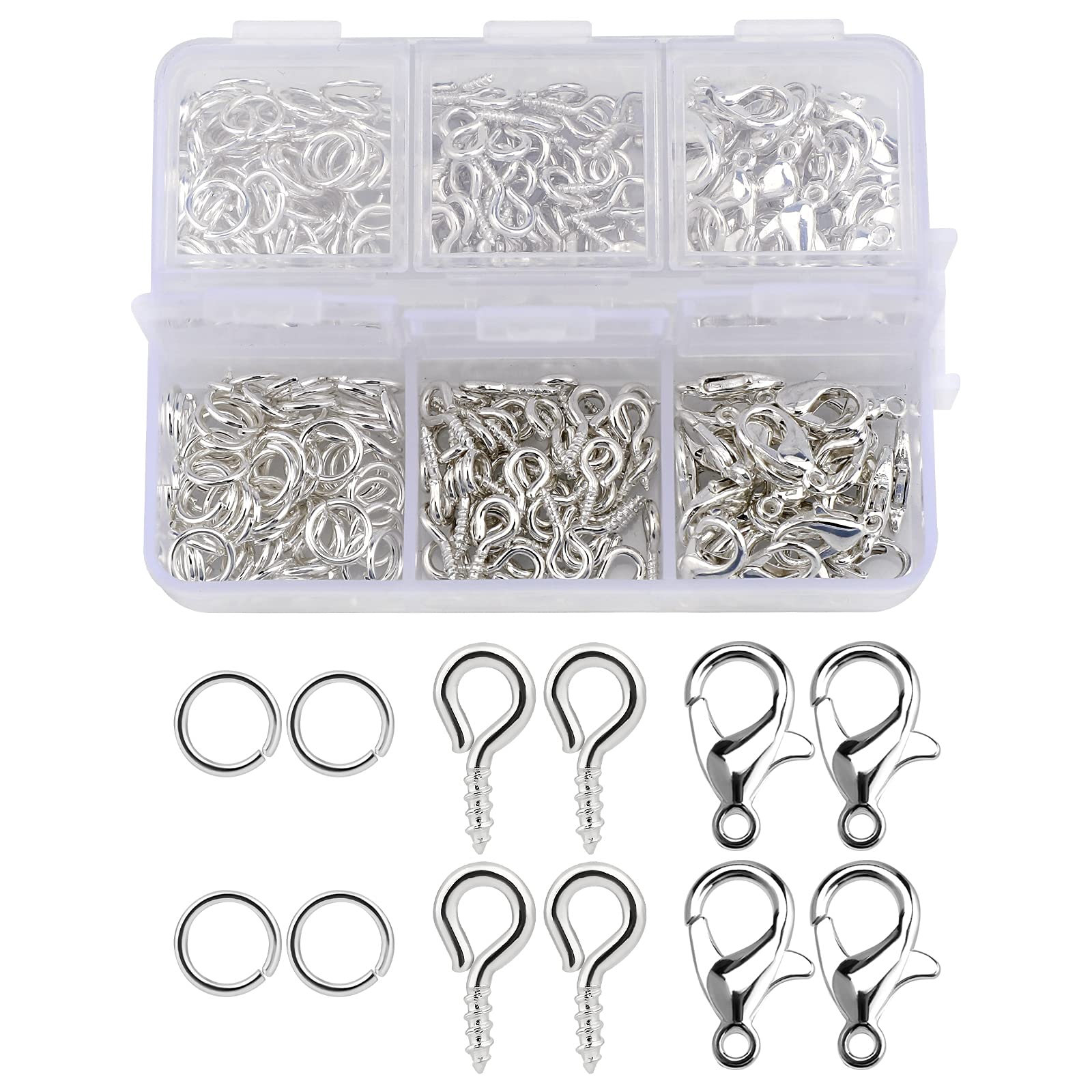AIEX 300Pcs Jewelry Repair Tools Kit with 150 Open Jump Rings, 100 Eye Pins & 50 Lobster Claw Clasps - Silver Jewelry Findings for Necklace Repair, Bracelet Making & DIY Jewelry Crafting - Perfect for Home Jewelry Repair, Handmade Accessories & Craft Projects