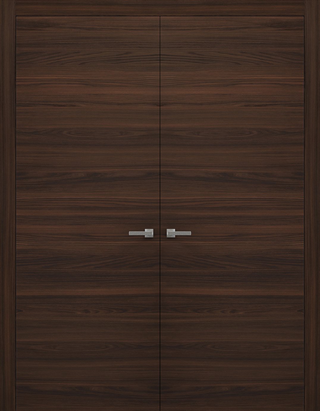 72 x 96 Inches Modern Double Closet Doors - Planum 0010 Chocolate Ash Finish with 8ft Frames & Trims - Solid Wood French Style Interior Doors for Bedroom, Walk-in Closet or Dressing Room
