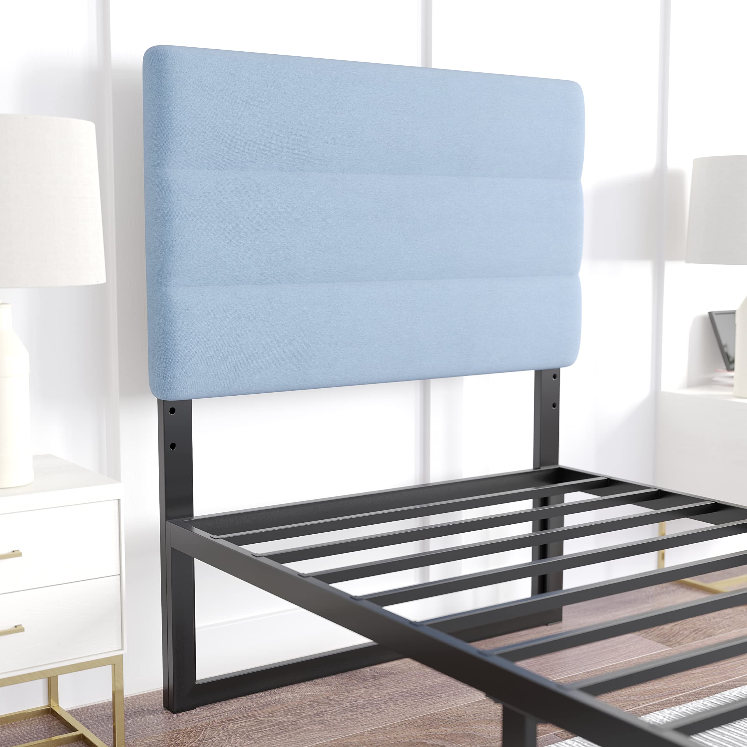 EMMA + OLIVER Gannon Twin Headboard - Blue Fabric Upholstered Adjustable Height Bed Headboard - Easy 30-Min Assembly - Fits Most Bed Frames (Not Included) - Perfect for Kids' Rooms, Guest Bedrooms & Dorm Decor