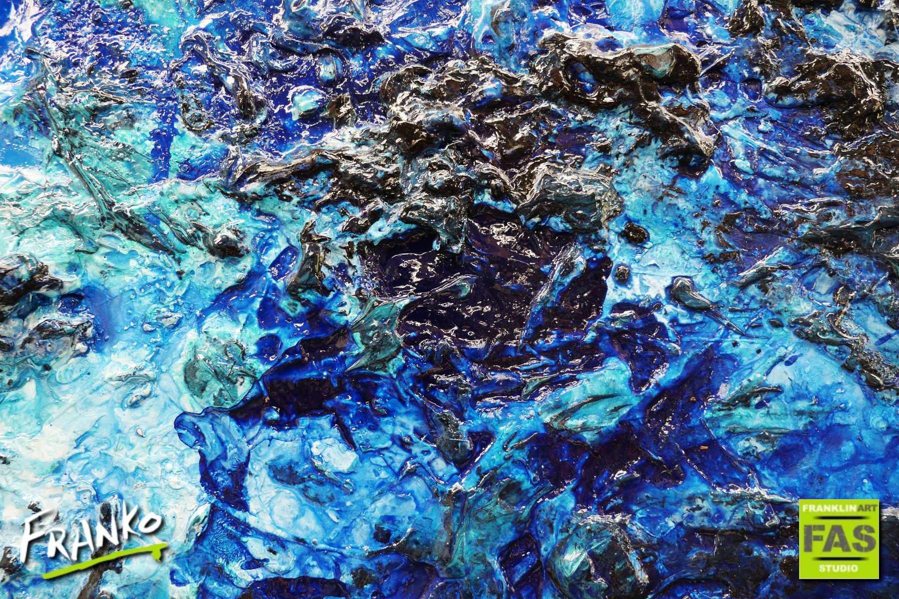 Blu Shard 240cm x 100cm Blue Abstract Canvas Art - Modern Wall Decor for Living Room, Bedroom & Office