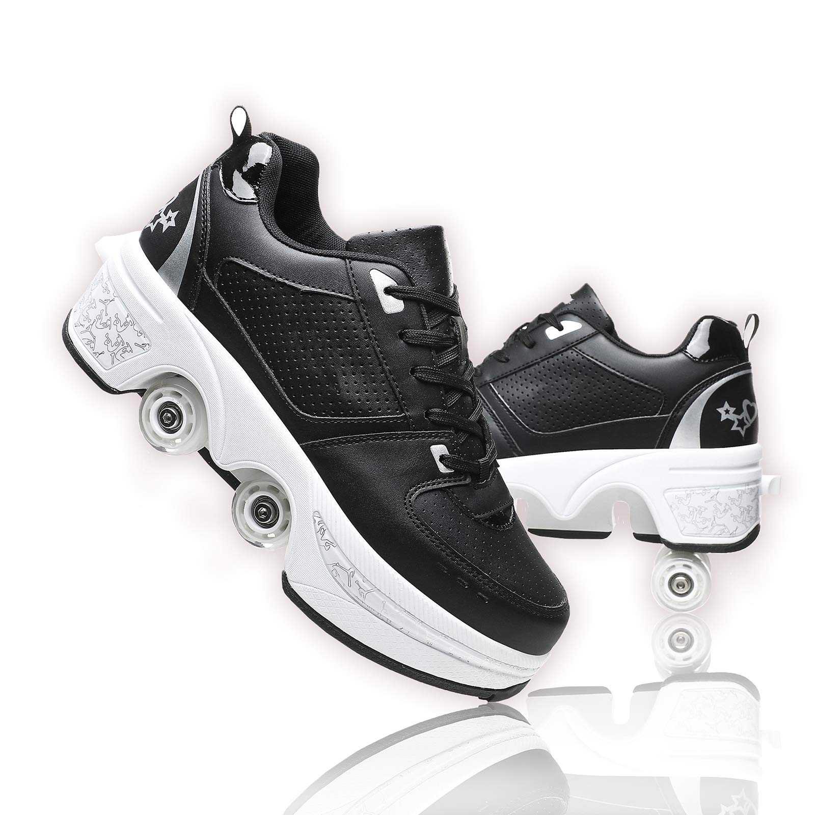 Women's & Kids' Convertible Roller Skate Shoes - 4-Wheel Sneakers for Outdoor Skating | Perfect for Girls, Boys & Beginners | Fun for Parks, Rinks & Outdoor Play