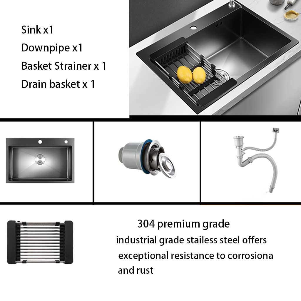 Premium 27-inch Stainless Steel Single Bowl Kitchen Sink - Topmount/Undermount Handmade Rectangle Sink with Drain Tray & Prep Station (24
