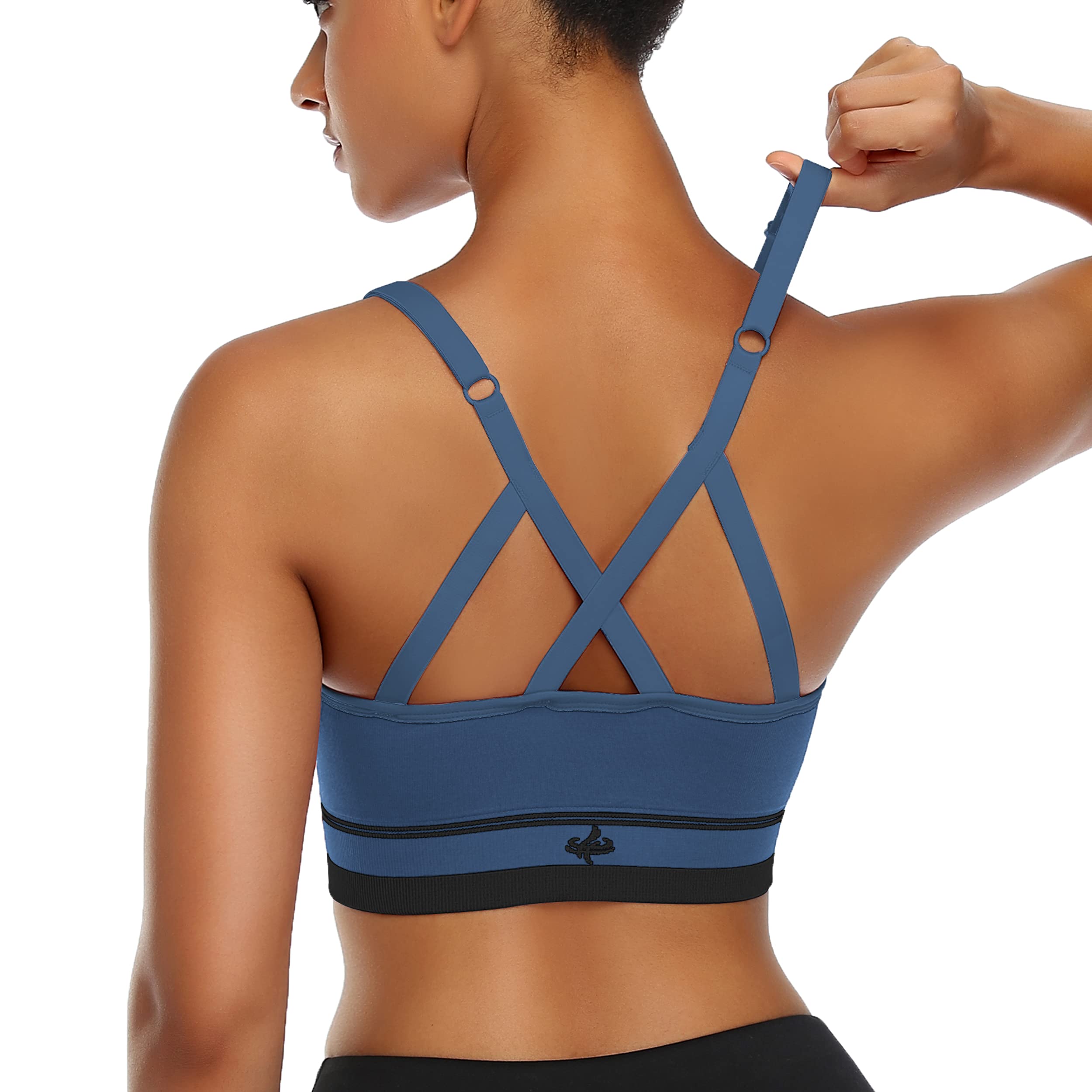 ANGOOL Women's Strappy Sports Bra - Medium Support Wirefree Yoga Bralette with Adjustable Straps & Padding | Perfect for Gym, Running & Yoga Workouts