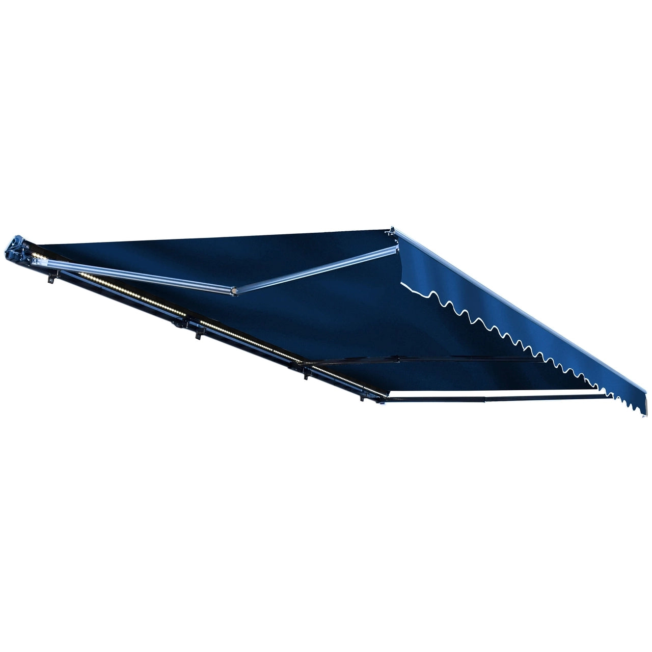 Aleko 16x10 Feet Half Cassette Motorized Retractable LED Patio Awning - Blue Luxury Outdoor Shade for Deck, Garden & Backyard Relaxation