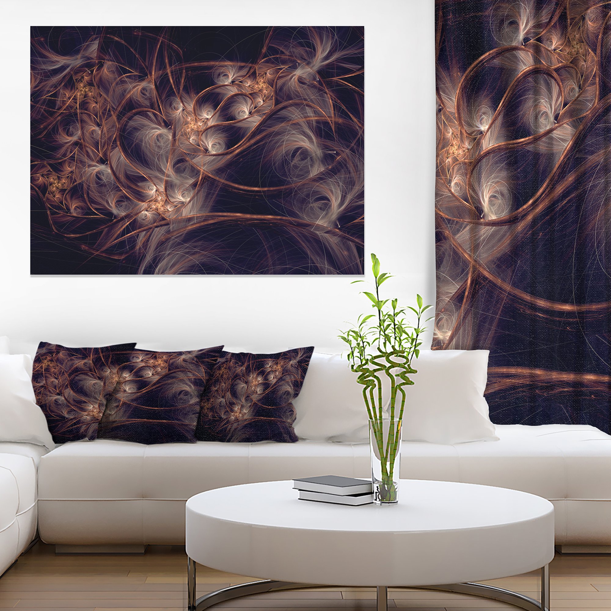 Dark Golden Digital Art Fractal Flower Floral Canvas Print - Modern Abstract Wall Decor for Living Room, Bedroom & Office