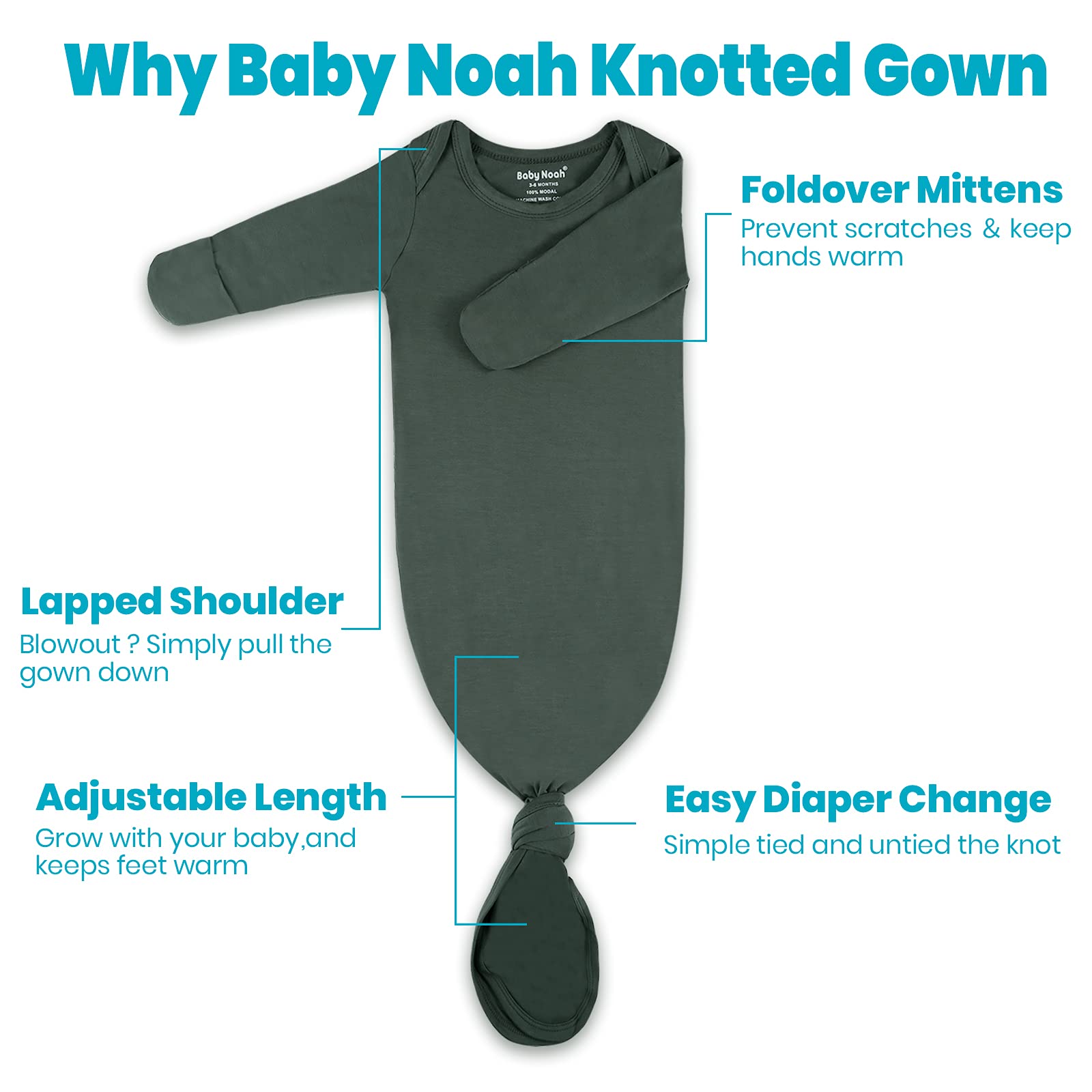 Soft Baby Knotted Gown Set with Mittens & Hat for Newborns - Cozy Sleepwear