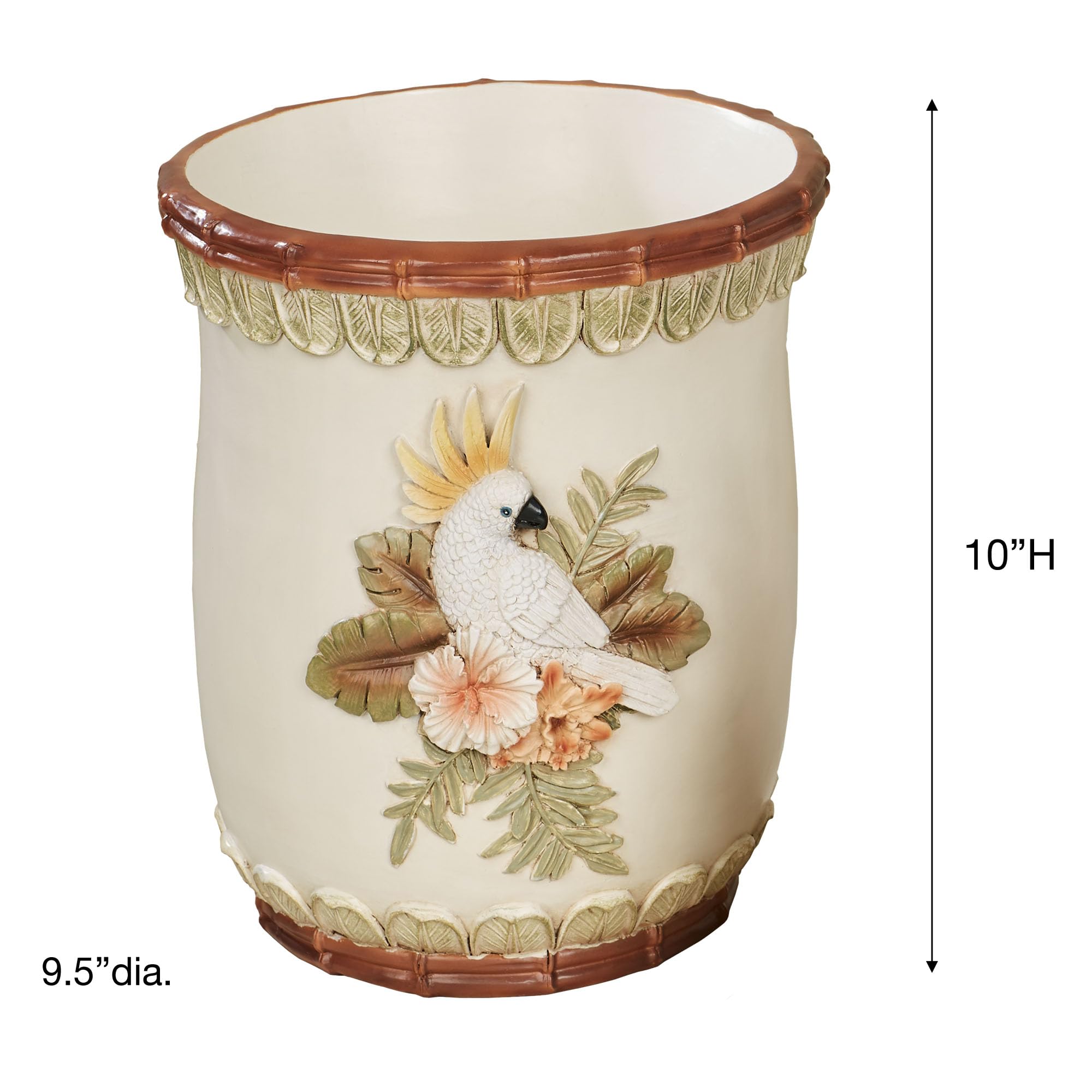 Garden Tropics Wastebasket - Cockatoo & Toucan Bird Design Tropical Trash Can for Bathroom, Kitchen, Office | Eco-Friendly Dimensional Home Decor Accessory | Perfect for Beach House, Vacation Rental & Tropical-Themed Spaces
