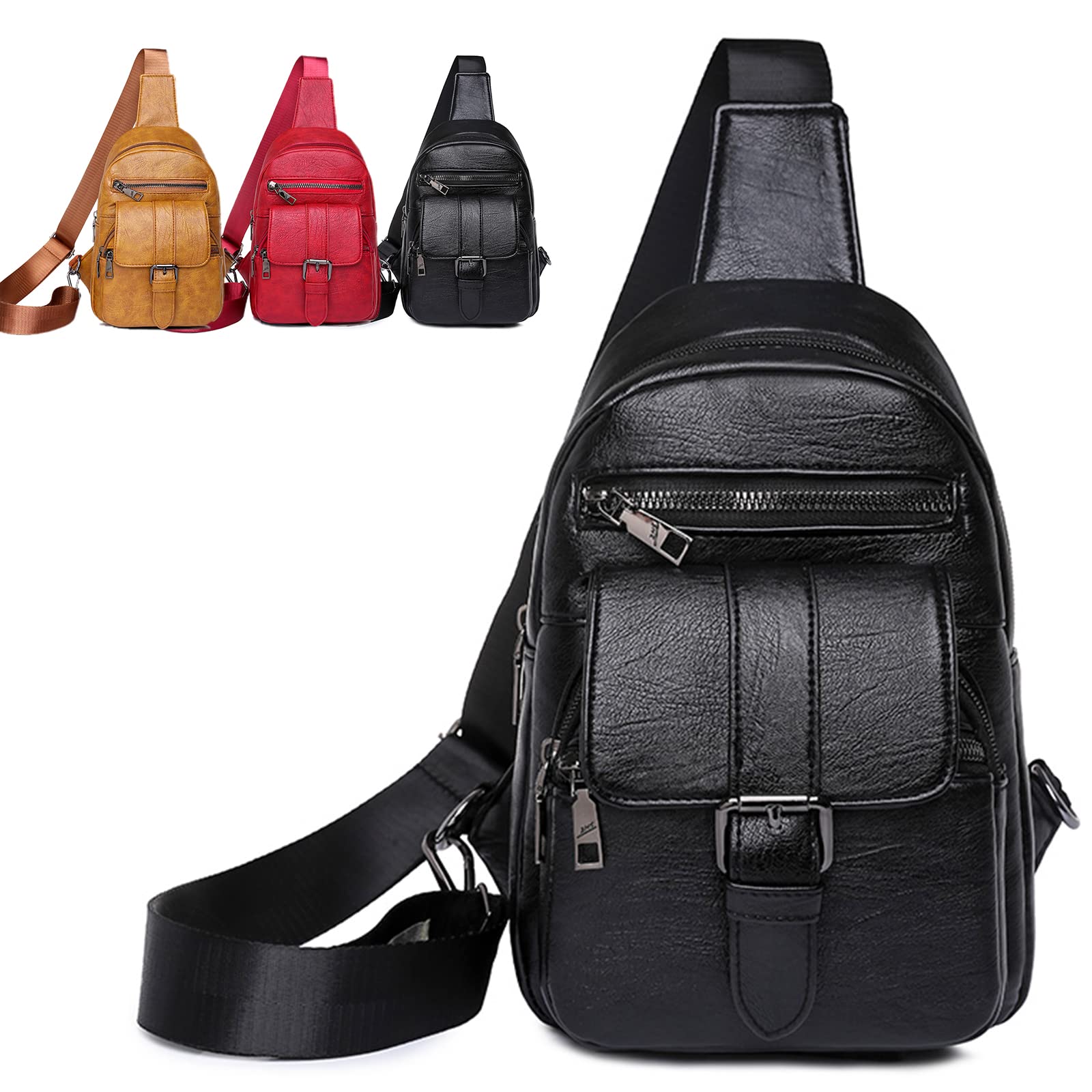 Waterproof Leather Sling Bag for Women - Fashionable Crossbody Chest Bag & Small Backpack Purse for Travel, Hiking, and Daily Use