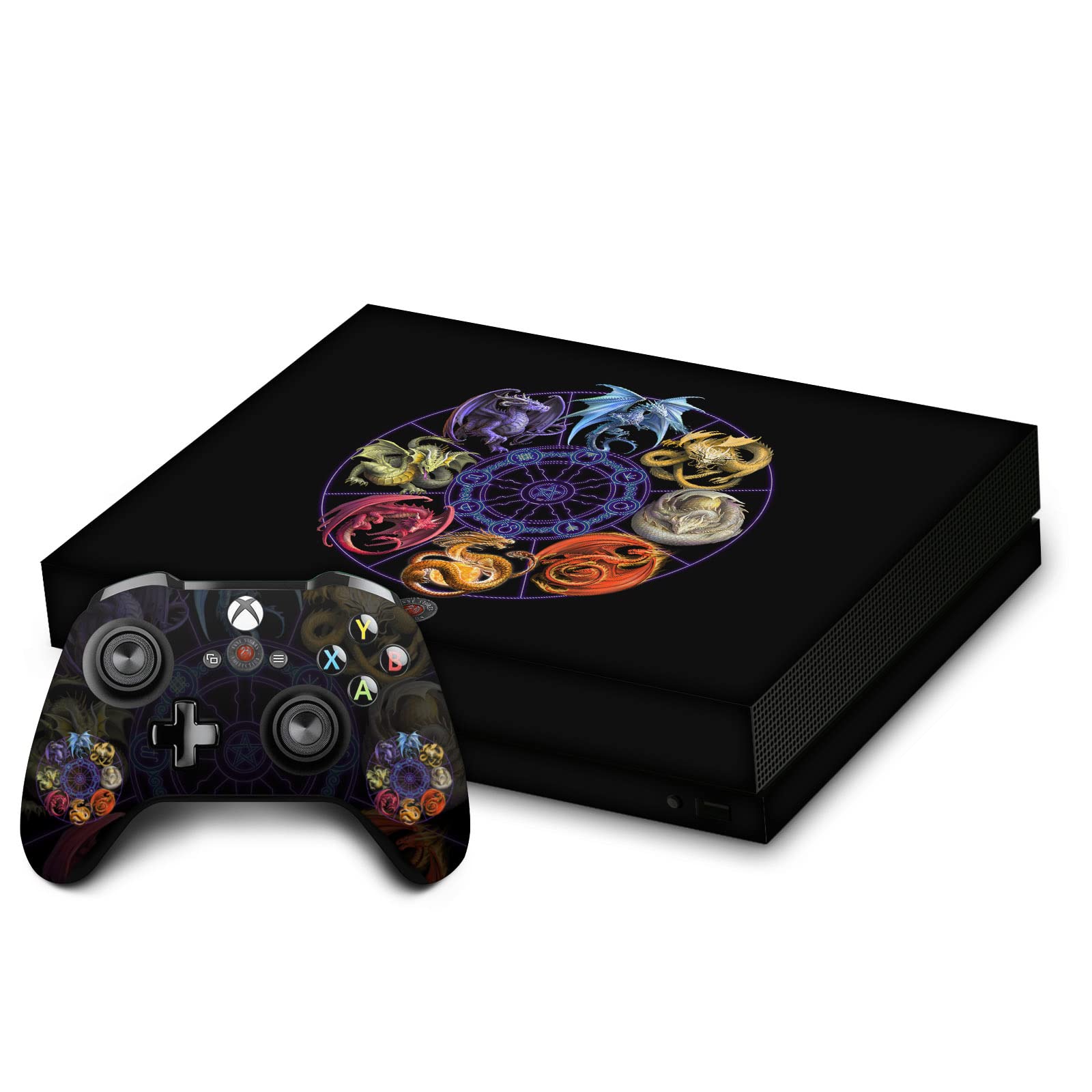 Official Licensed Anne Stokes Sabbats Dragon Cycle Vinyl Gaming Skin Sticker - Compatible with Xbox One X Console & Controller Bundle - Perfect for Gamers & Fantasy Lovers