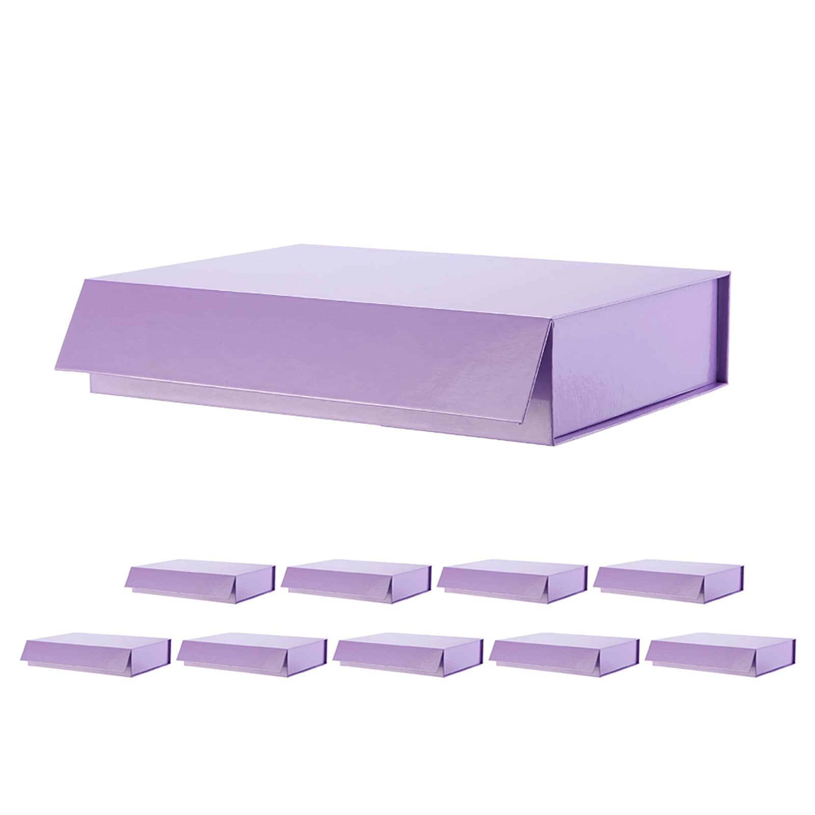Premium 10-Pack PACKQUEEN Gift Boxes 11x7.8x2.3 Inches - Magnetic Lid Shirt Boxes for Wrapping Gifts (Glossy Metallic Purple) - Perfect for Clothing, Jewelry, Cosmetics & Luxury Gift Packaging