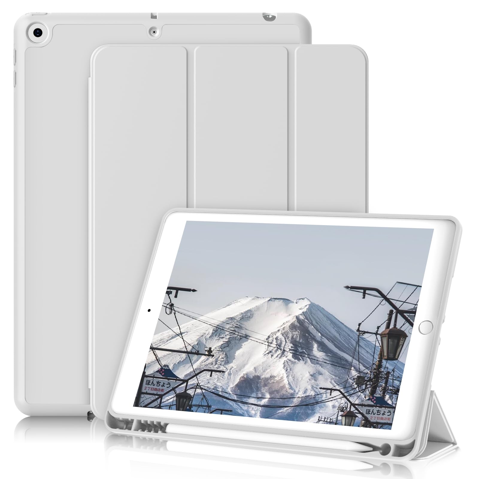 JKSML 9.7 Inch iPad Case for iPad 6th/5th Generation (2018/2017) & iPad Air 2/Air 1 - Lightweight Slim Trifold Stand Cover with Pencil Holder & Auto Sleep/Wake Feature, Soft TPU Back, Gray - Perfect for Work, School & Travel Protection