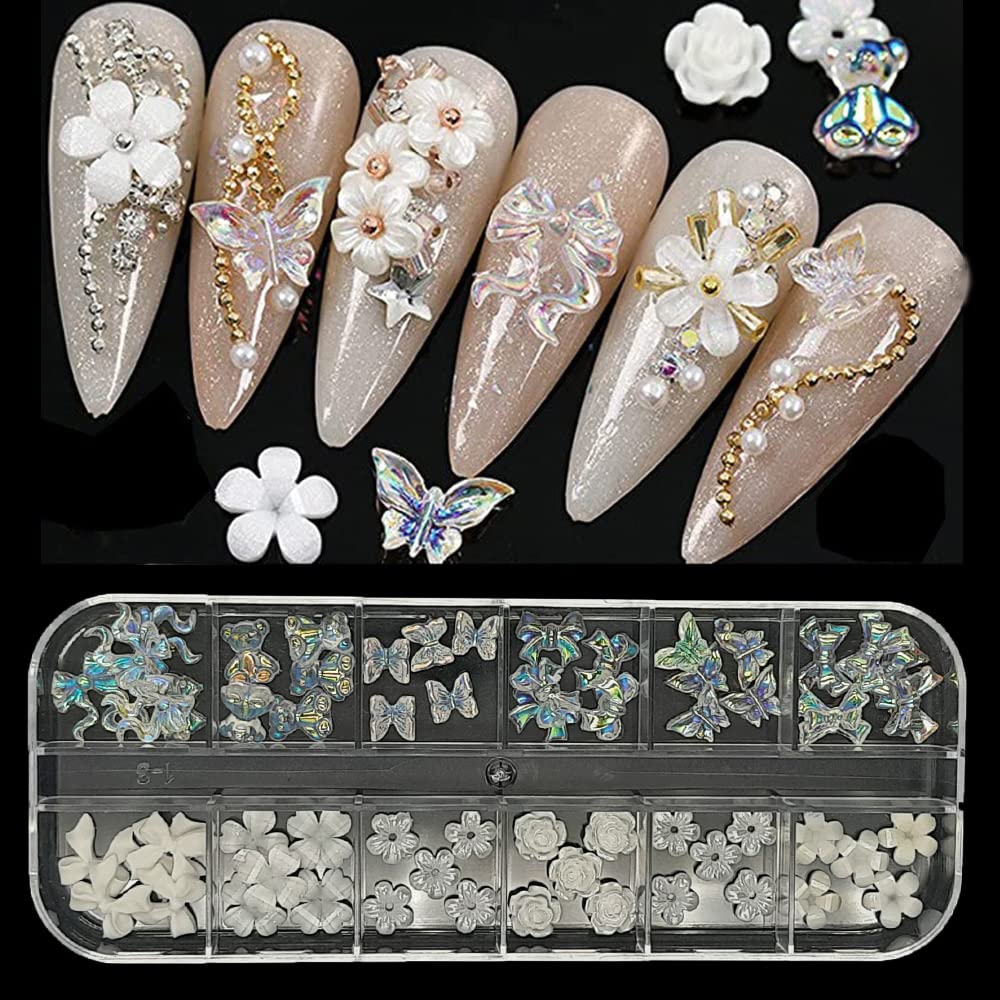 3D Shell Flower Nail Art Palette - 12 Grid Aurora Bow Butterfly Decorations for Manicure, DIY Nail Design Accessories & Jewelry | Perfect for Nail Salons, Home Manicures, and Gift Giving
