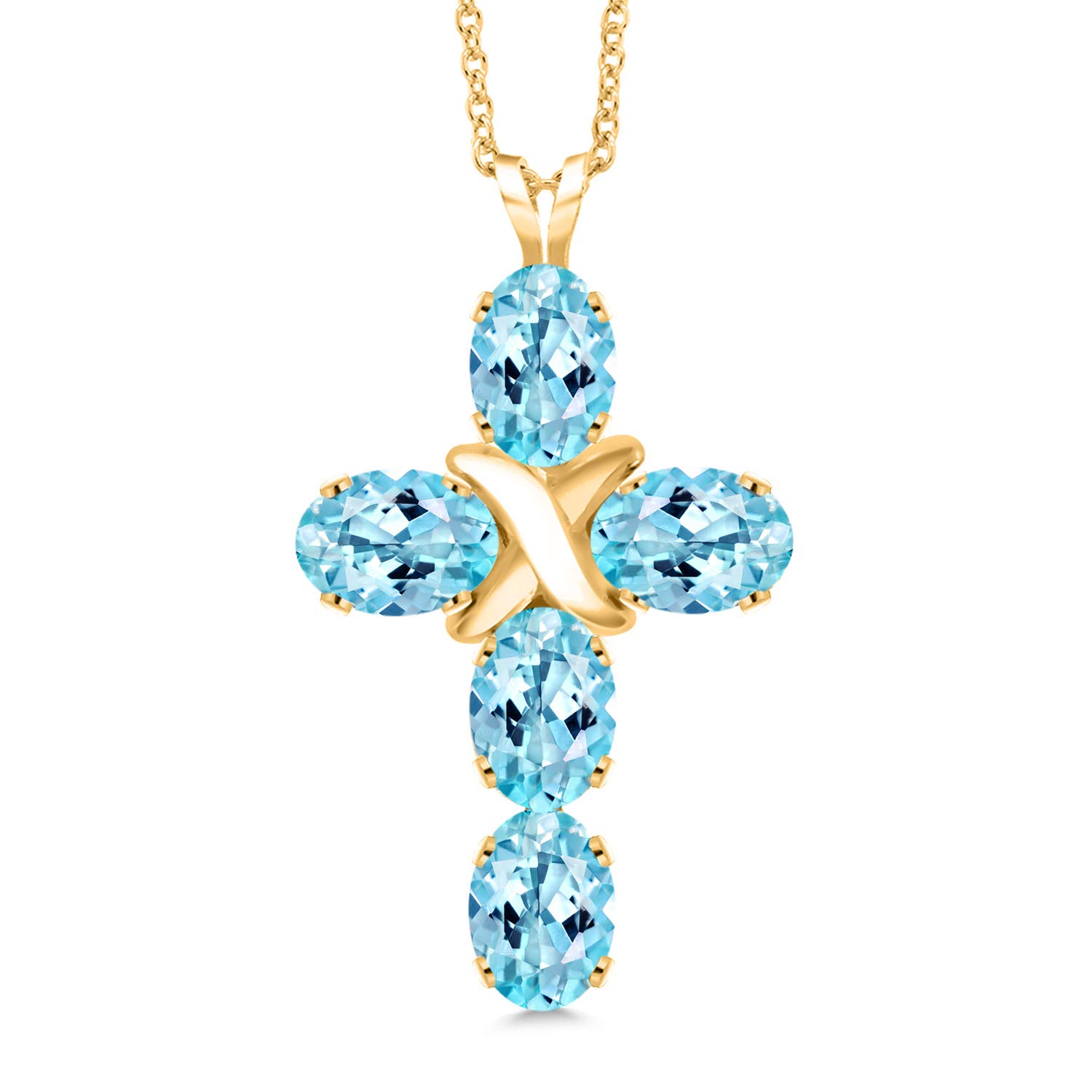 Gem Stone King 6X4MM Oval Birthstone Cross Necklace for Women - 18K Yellow Gold Plated Silver Christian Crucifix Pendant with 18 Inch Chain | Religious Jewelry Gift for Baptism, Confirmation & Daily Faith Inspiration