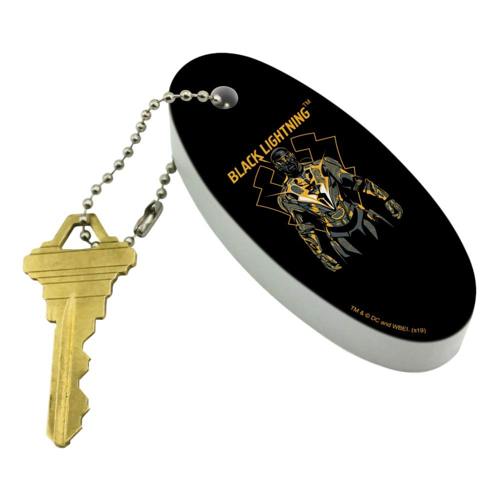 Black Lightning Graphic Floating Keychain - Oval Foam Fishing Boat Buoy Key Float for Water Sports & Outdoor Activities | Durable Waterproof Key Holder for Boating, Kayaking, Swimming