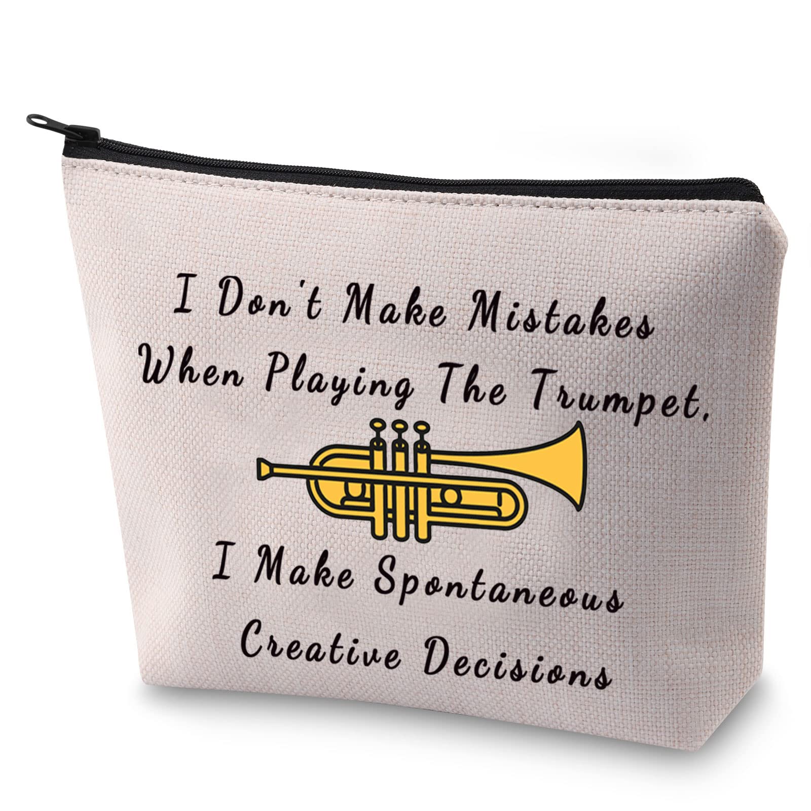 BLUPARK Trumpet Player Gift - Cornet Shaped Cosmetic Bag for Musicians | 'I Don't Make Mistakes When Playing The Trumpet' Design | Perfect Gift for Trumpet Players, Music Teachers & Band Members | Great for Makeup Storage & Music Accessories